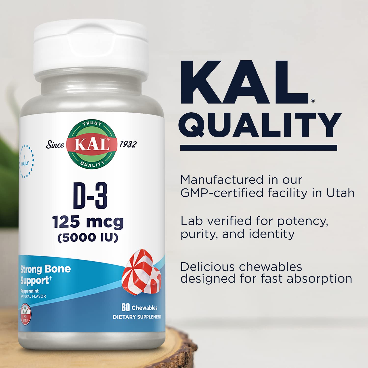 KAL Vitamin D-3 Chewables 125mcg bottle with cap