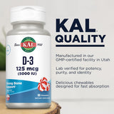 KAL Vitamin D-3 Chewables 125mcg bottle with cap