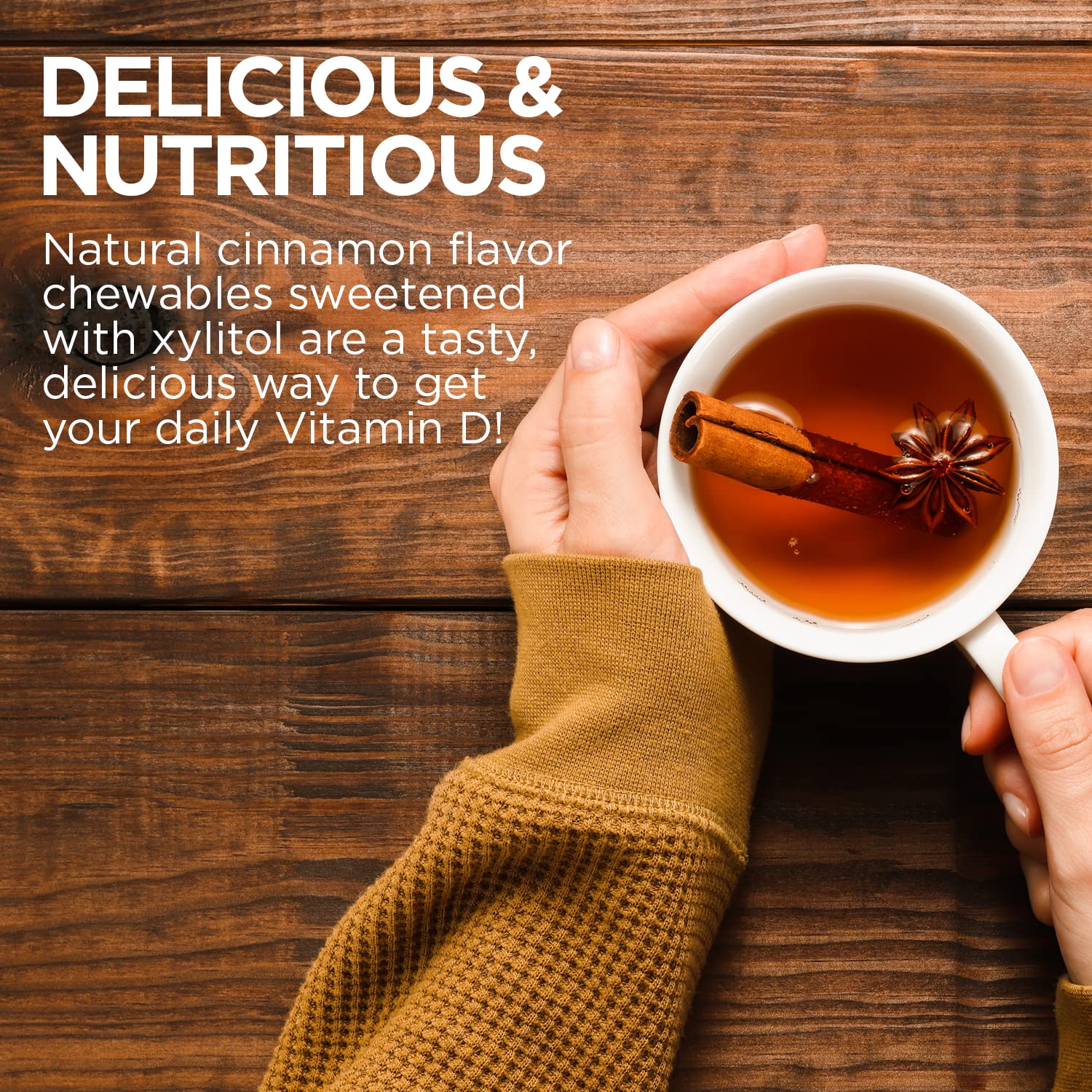 KAL Vitamin D Chewable Tablets 51g with a glass of water
