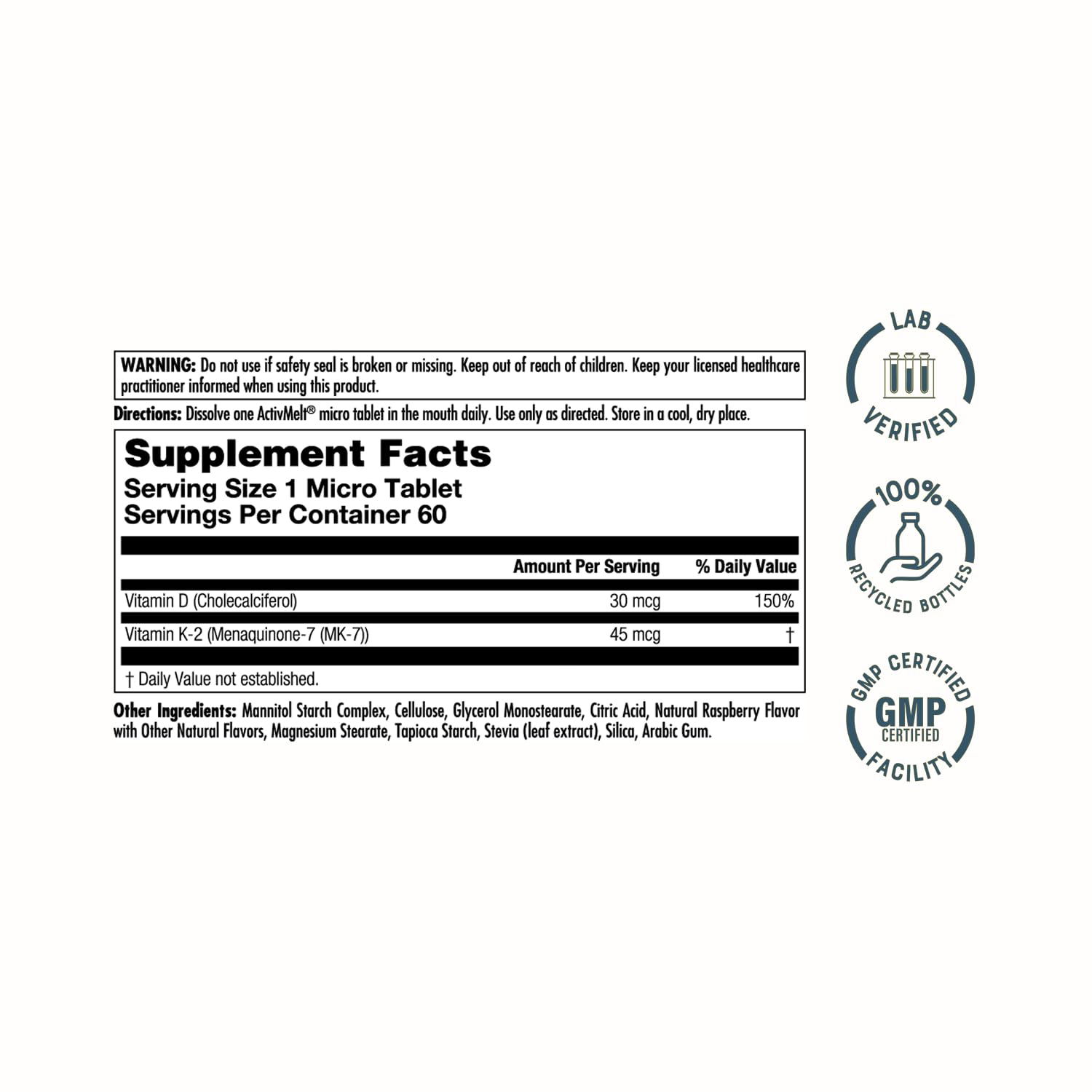 KAL Vitamin D3 K2 ActivMelt packaging side view