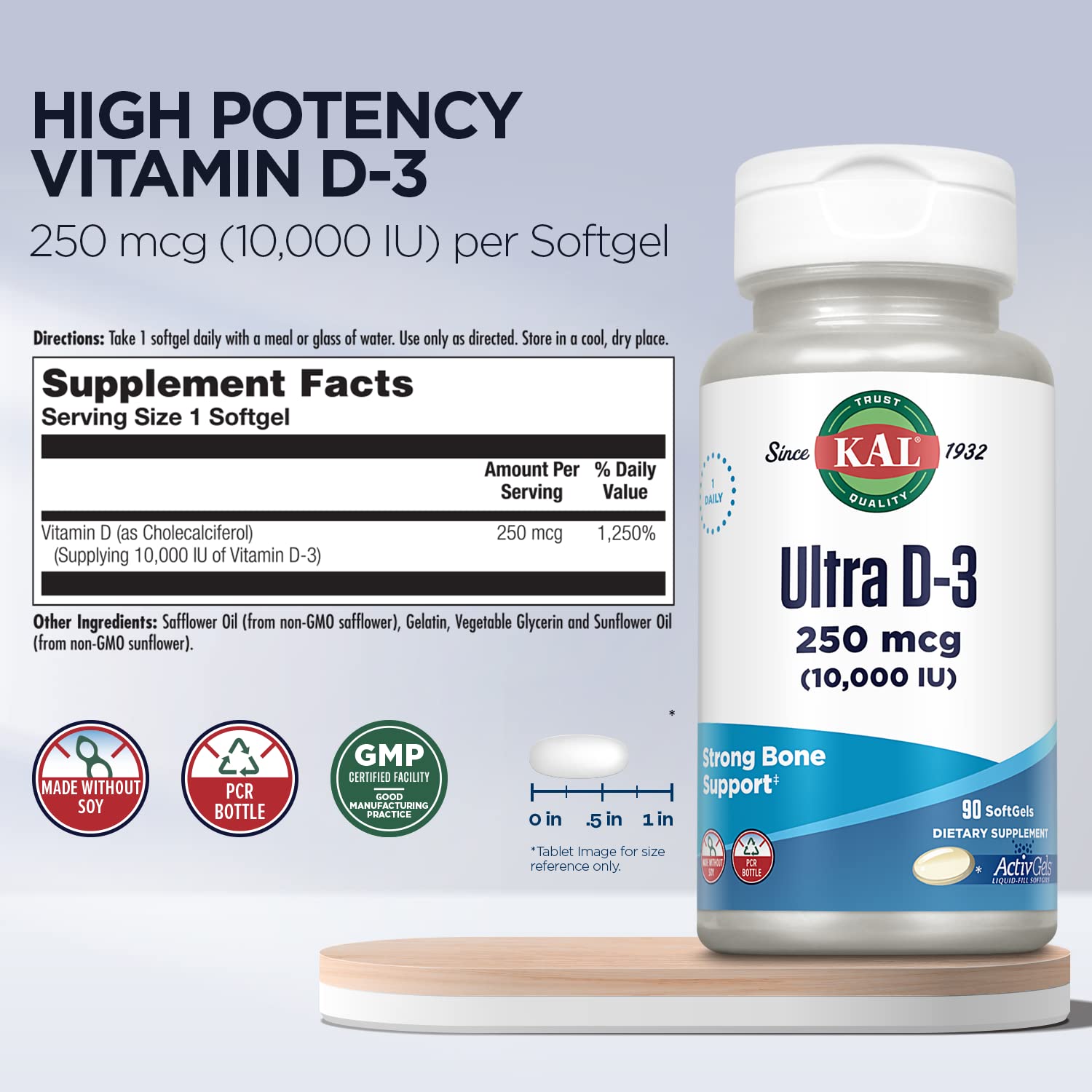 KAL Vitamin D3 Softgels close-up of softgel