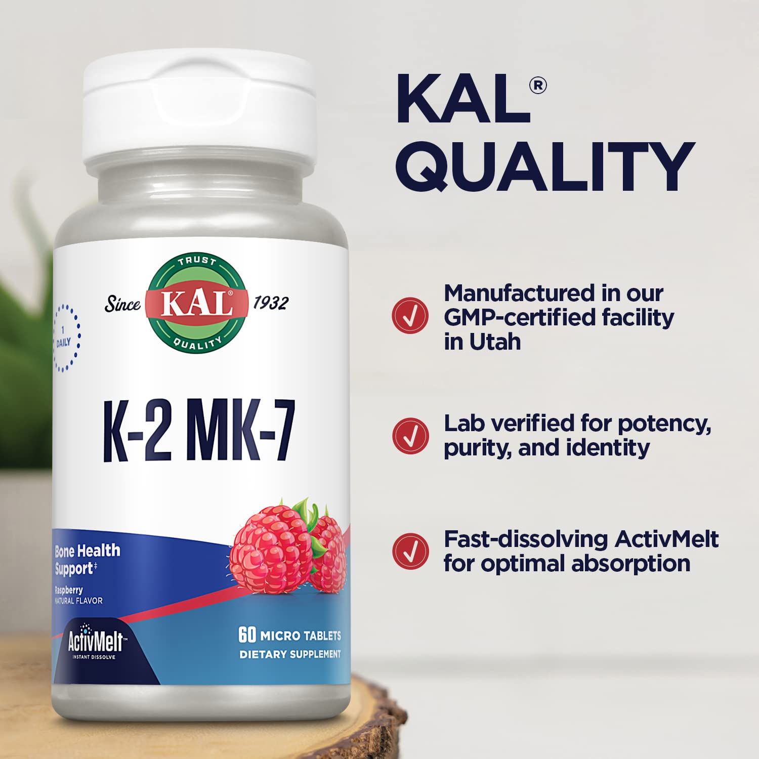 KAL Vitamin K2 MK7 ActivMelt Tablets side view