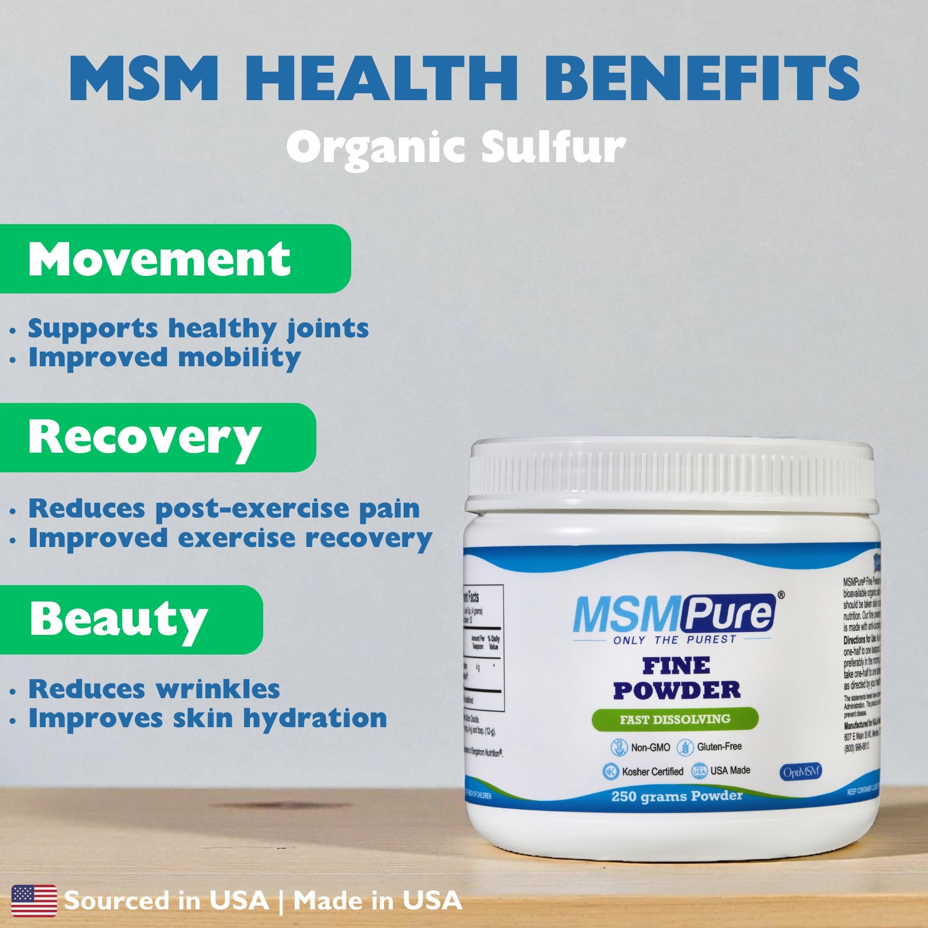 KALA HEALTH MSMPure Methylsulfonylmethane 250g packaging