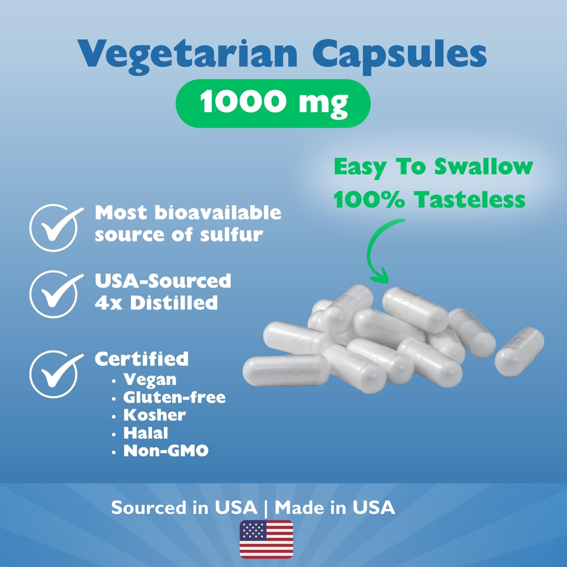 KALA HEALTH MSMPure MSM Capsules back view with ingredient list
