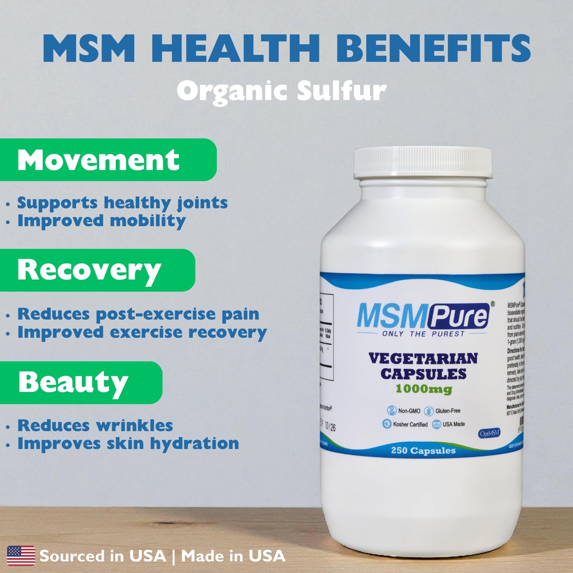 KALA HEALTH MSMPure MSM Capsules side view showing capsule size