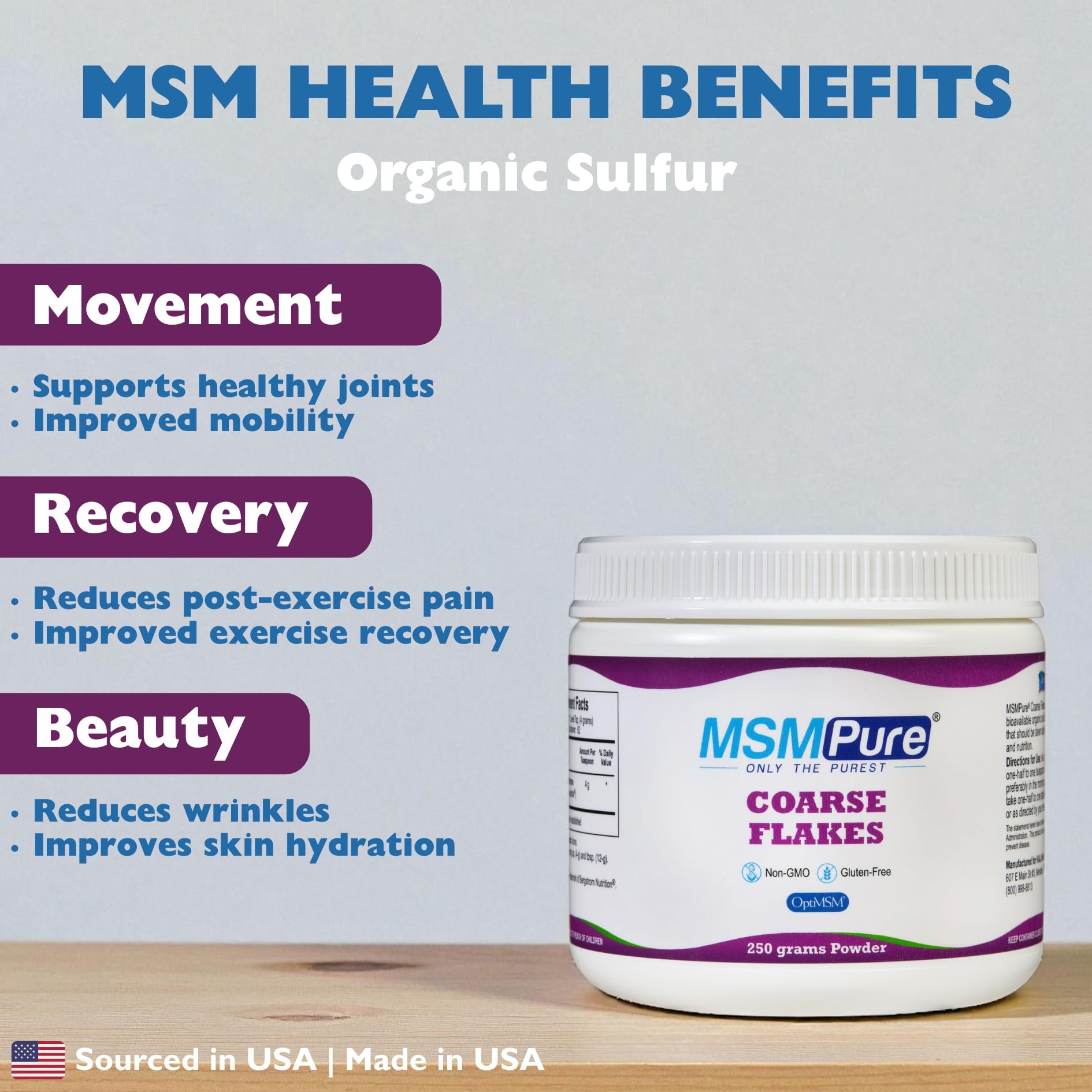 KALA HEALTH MSMPure MSM Supplement 308g side view