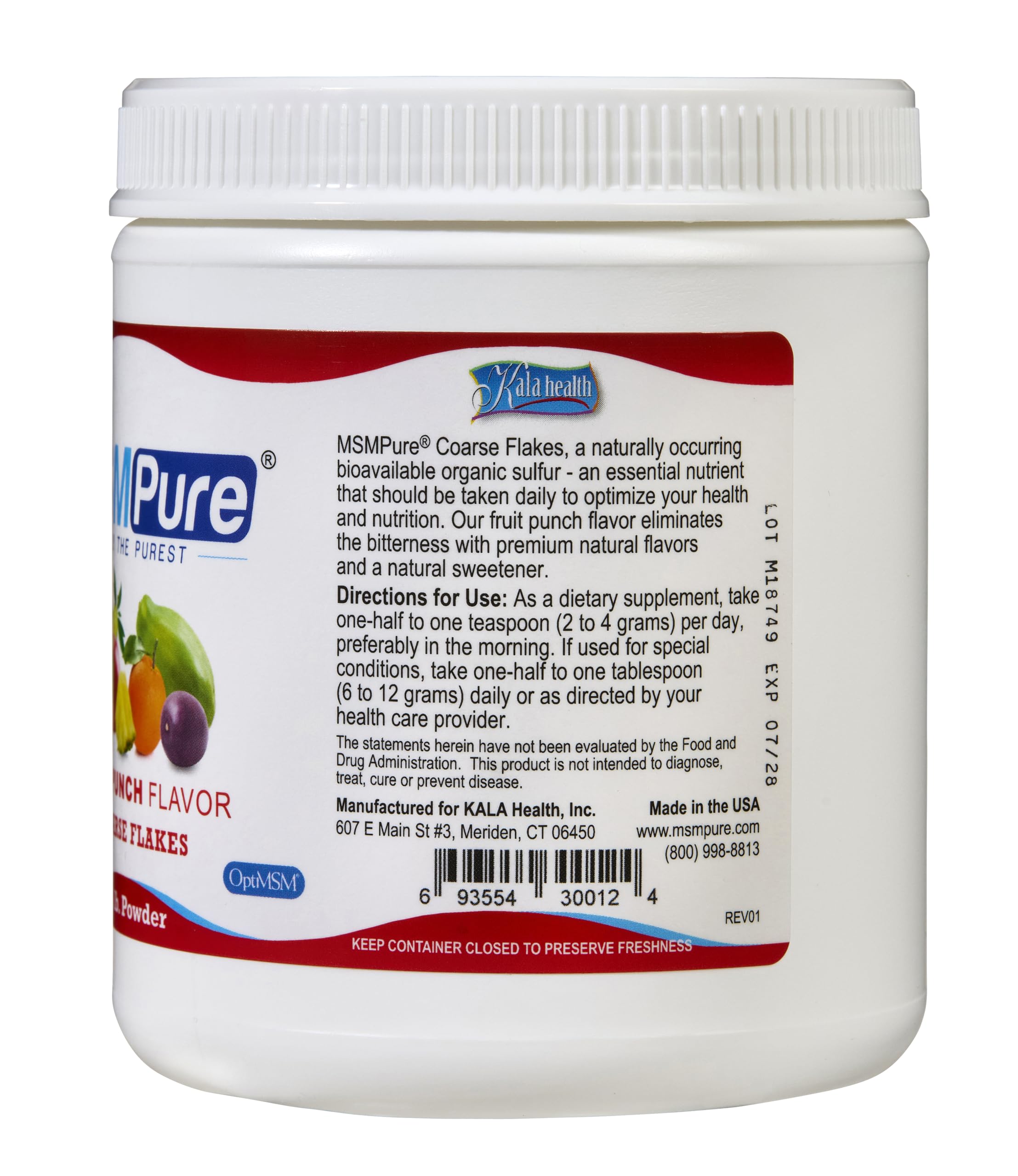 KALA HEALTH MSMPure MSM Supplement 454g packaging side view