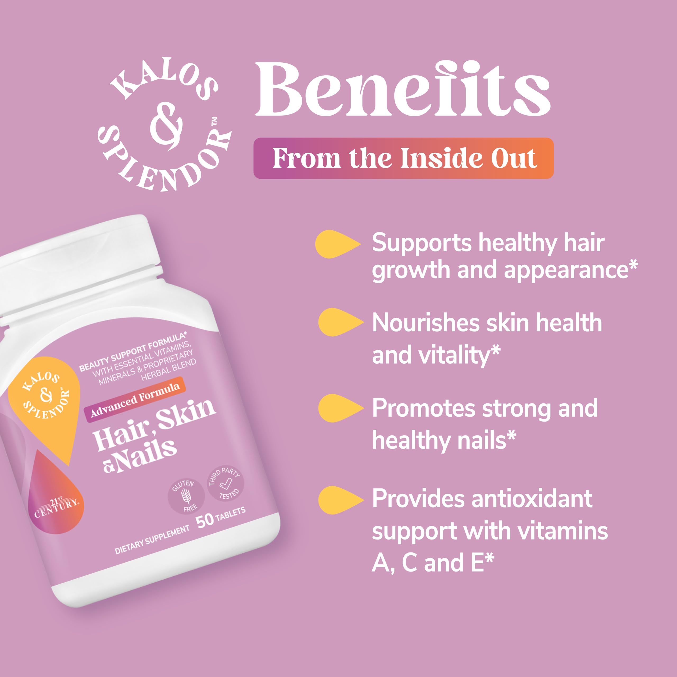 Kalos and Splendor Beauty Support Supplement back view with ingredients