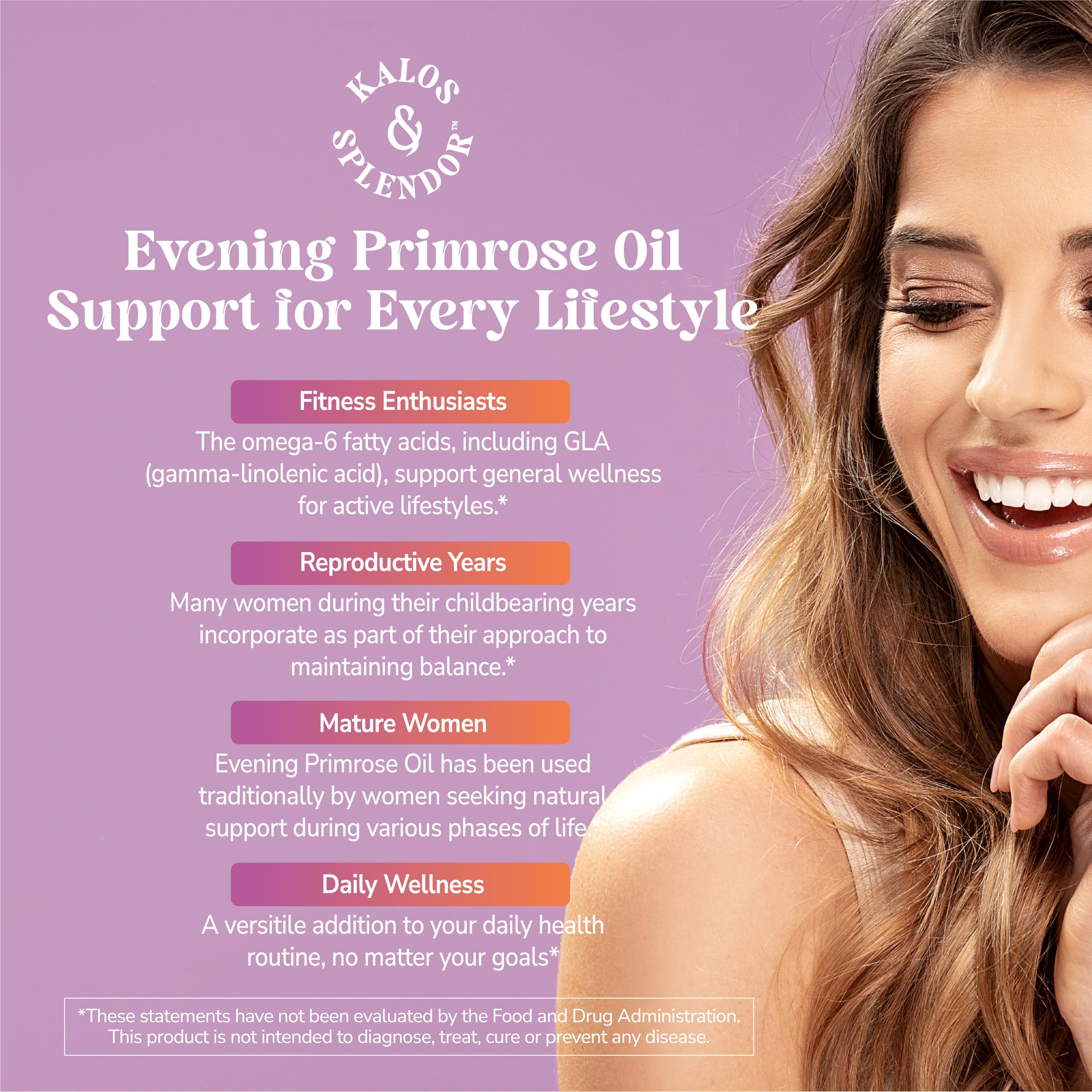 Kalos and Splendor Evening Primrose Oil 500mg capsules close-up
