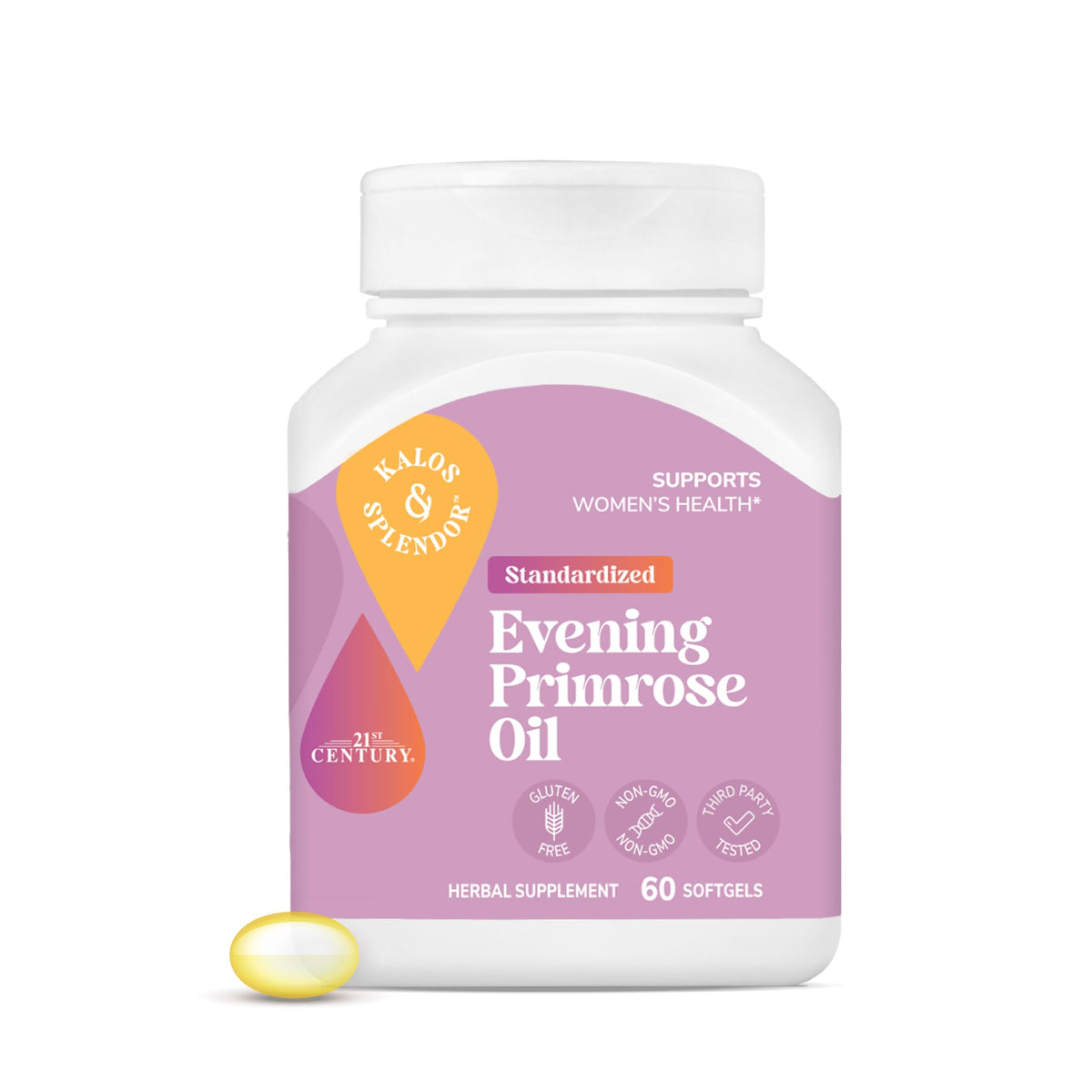 Kalos and Splendor Evening Primrose Oil 500mg capsules front view
