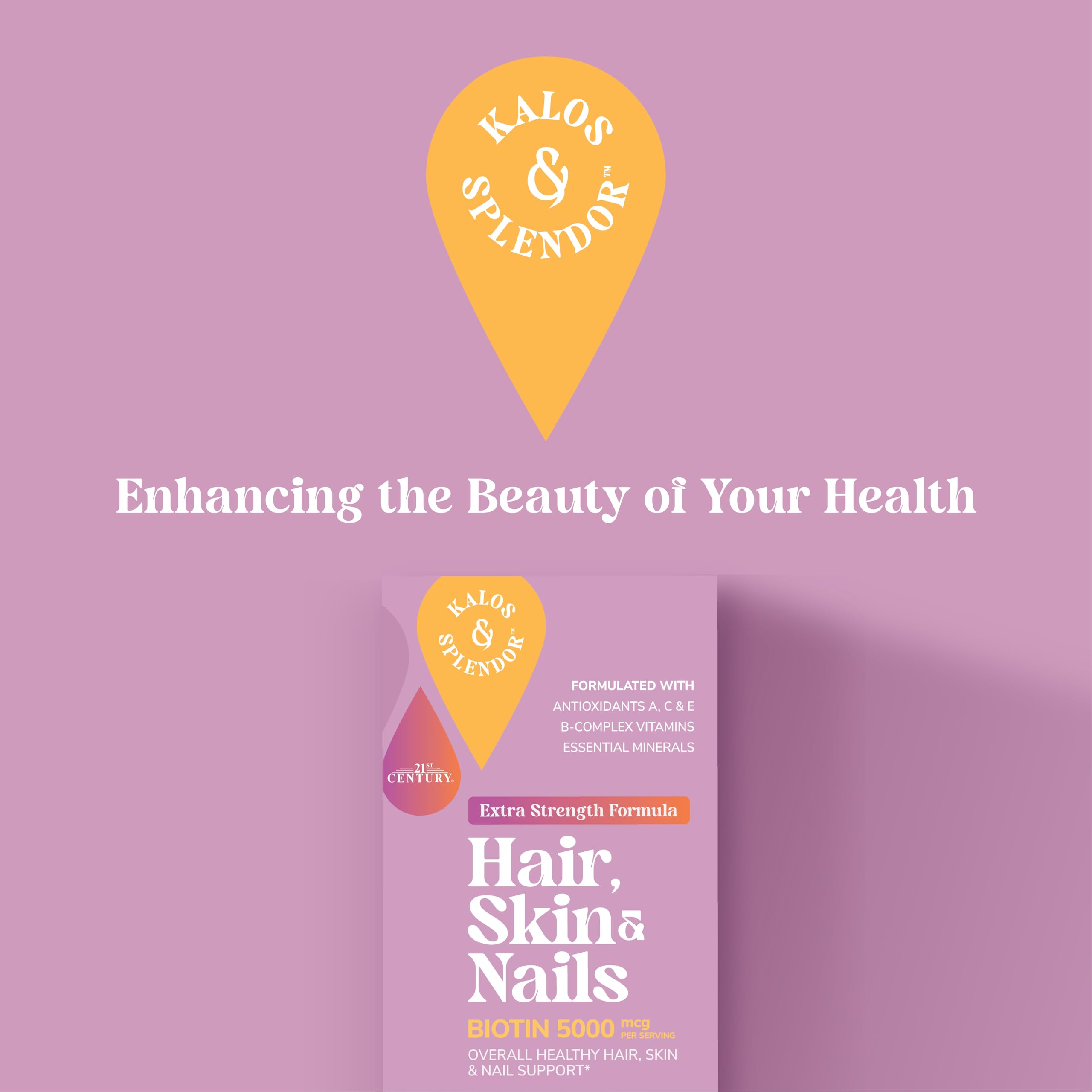 Kalos and Splendor Hair, Skin & Nails Extra Strength capsule close-up