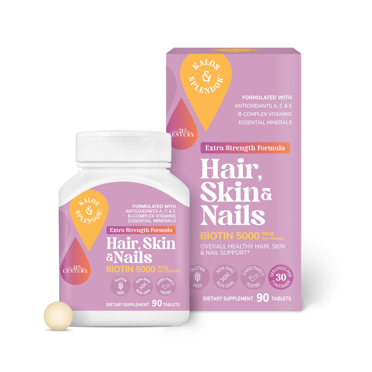 Kalos and Splendor Hair, Skin & Nails Extra Strength front view