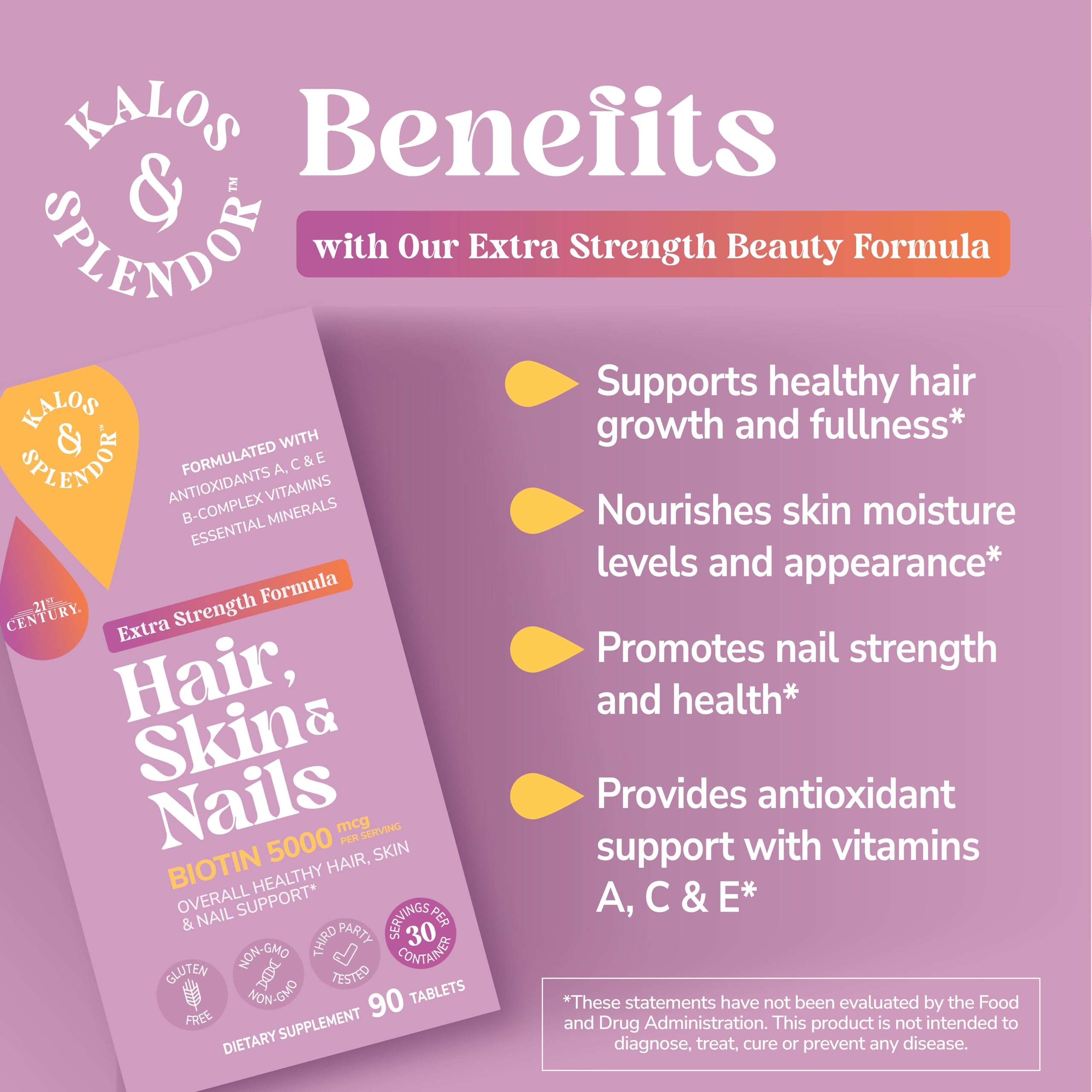 Kalos and Splendor Hair, Skin & Nails Extra Strength packaging