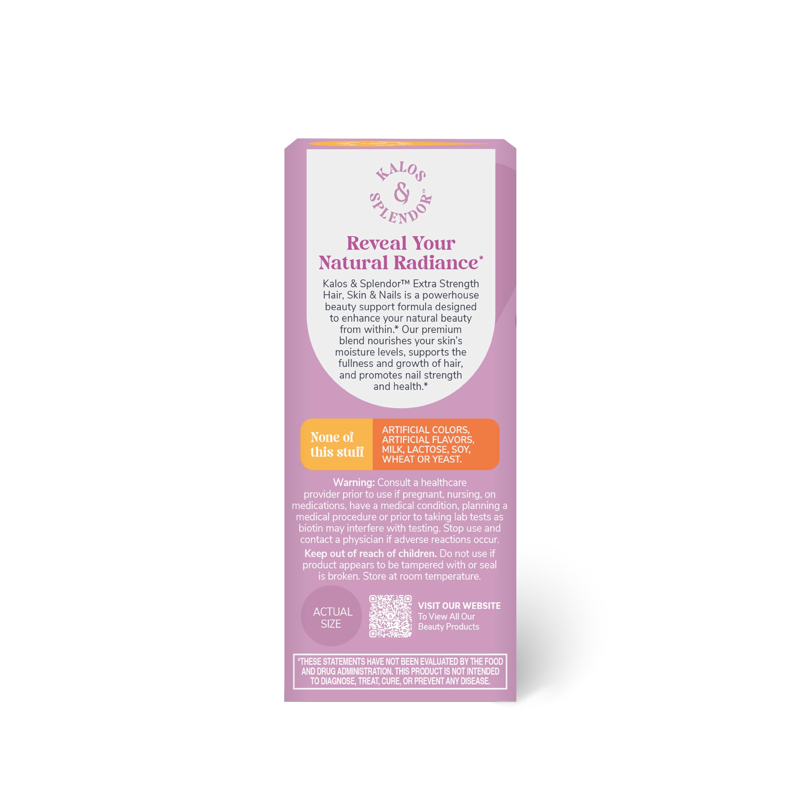 Kalos and Splendor Hair, Skin & Nails Extra Strength with a glass of water