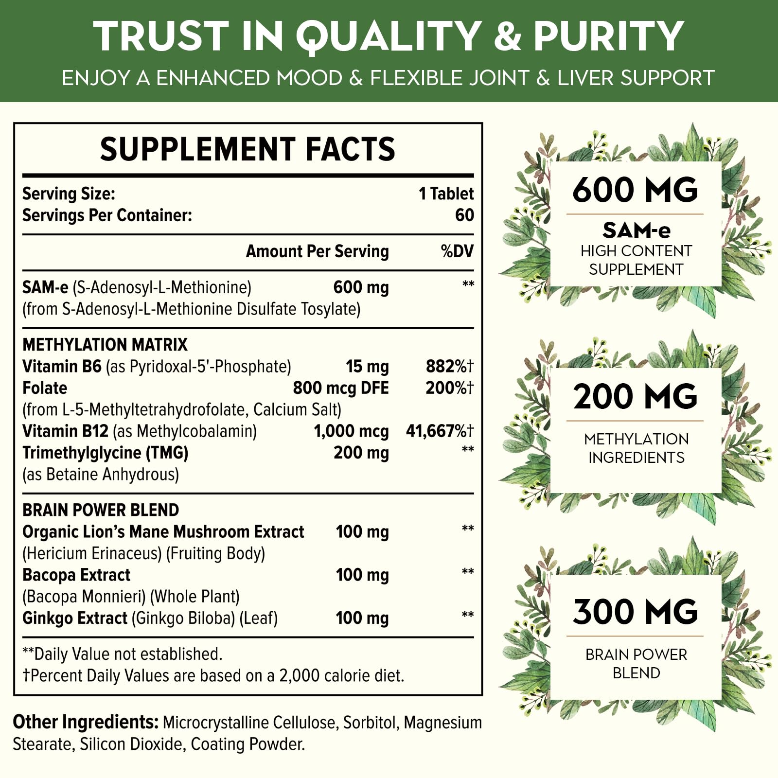 Kanacoufce SAM-e Supplement 1100mg side view showing tablet count