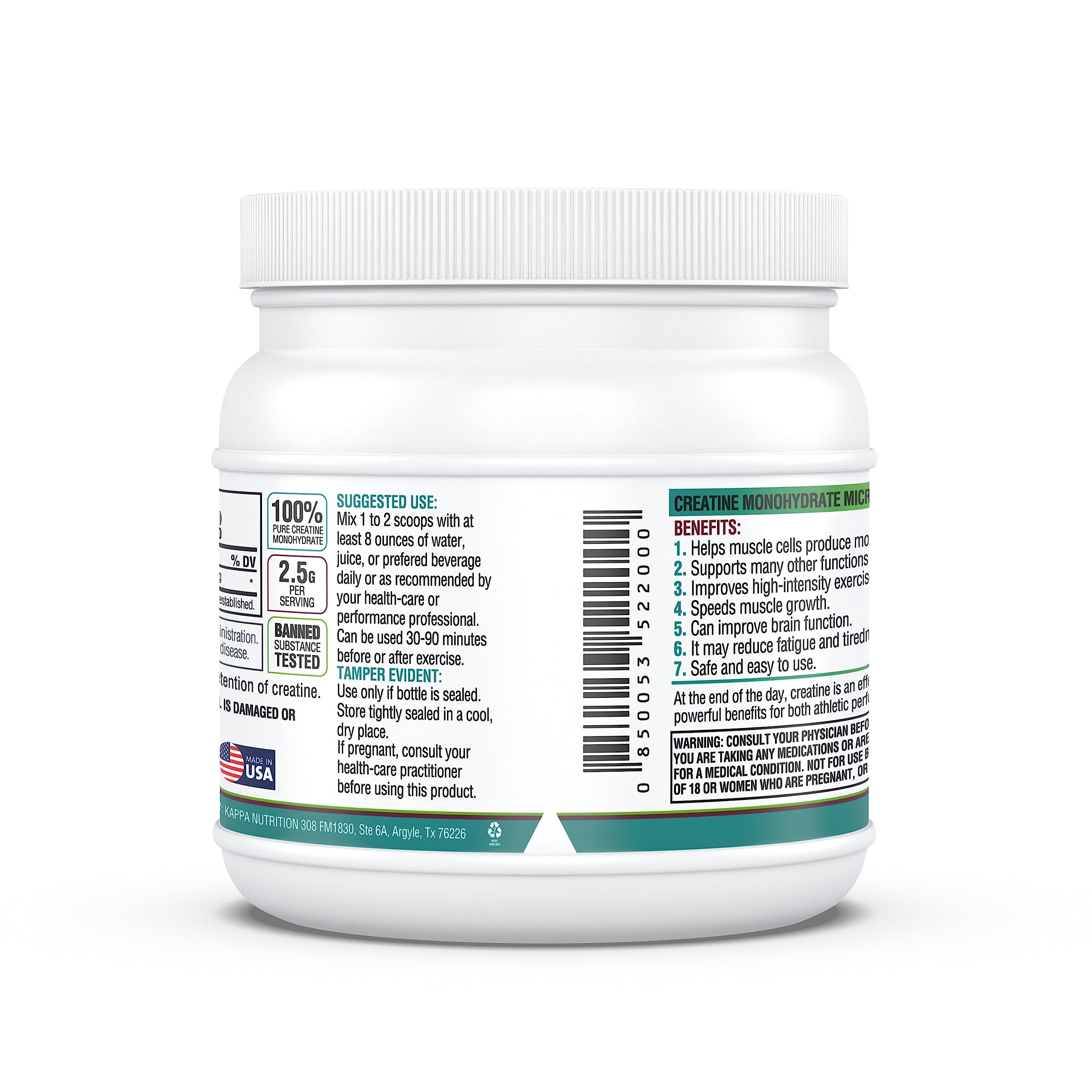 KAPPA NUTRITION Creatine Monohydrate nutritional information
