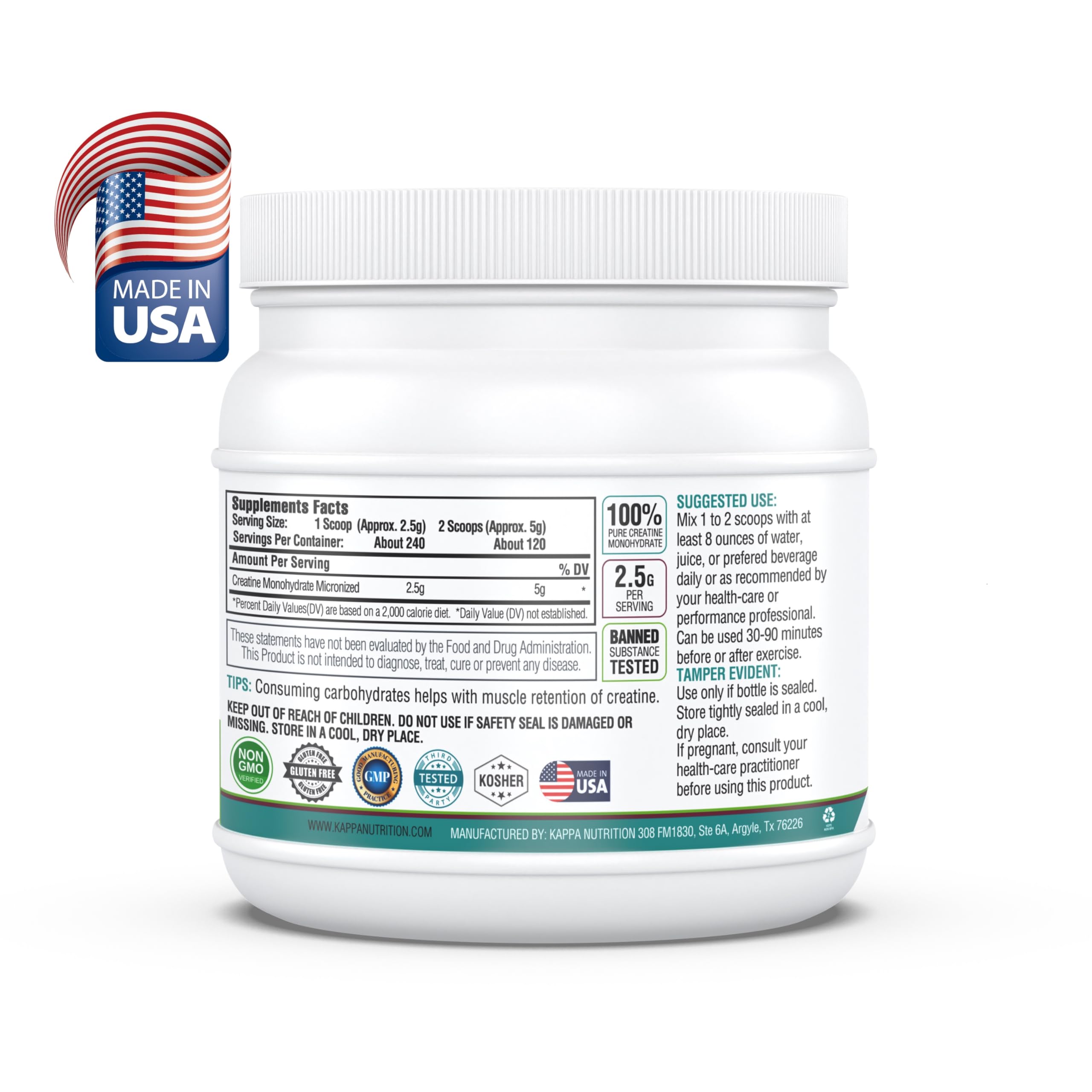 KAPPA NUTRITION Creatine Monohydrate unflavoured powder packaging