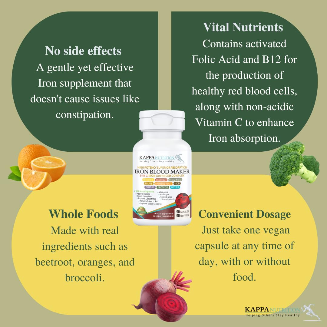 KAPPA NUTRITION Iron Blood Maker 9 in 1 Advanced Complex Capsules on a table
