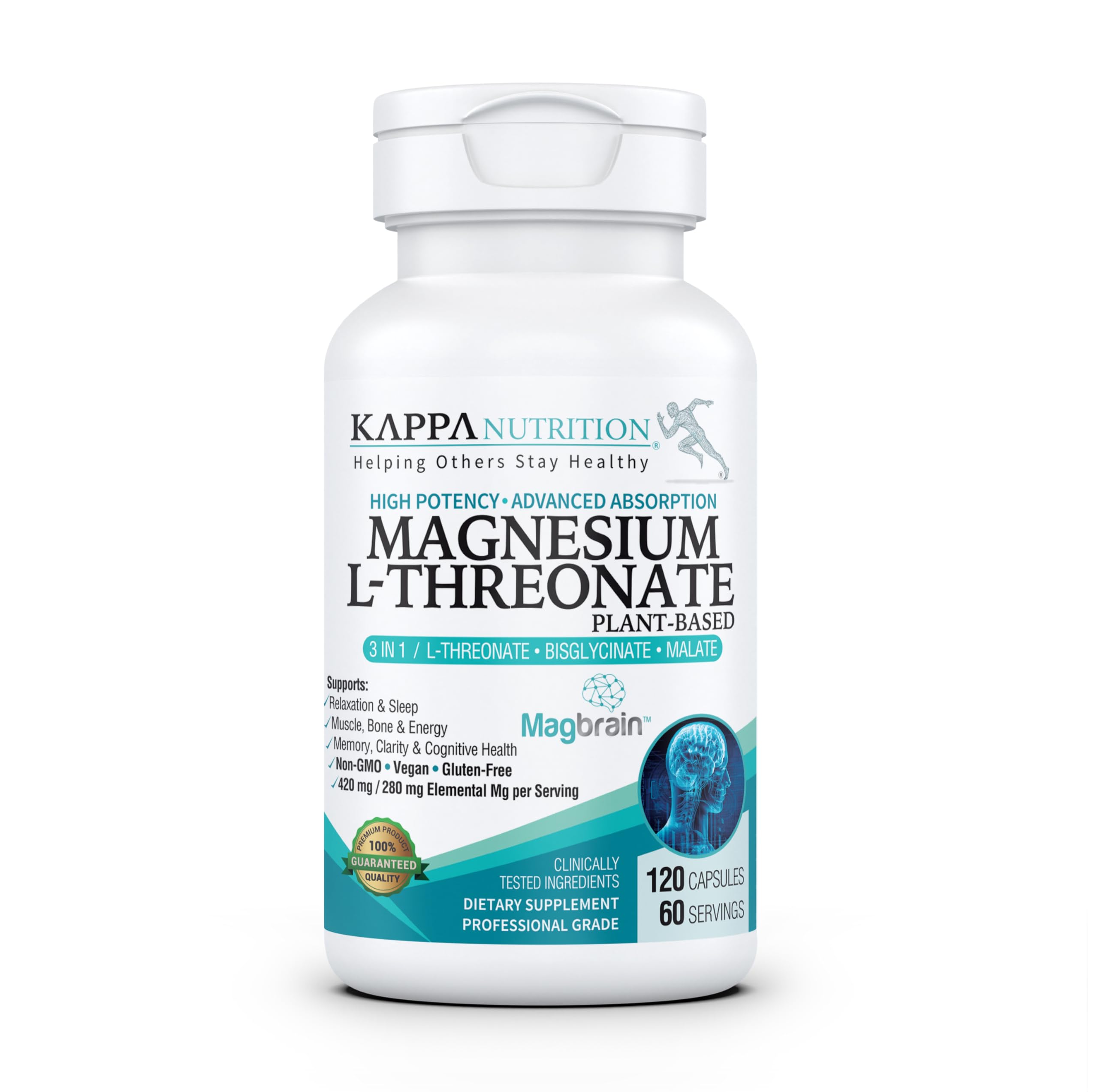 KAPPA NUTRITION Magnesium L-Threonate 420mg capsule bottle front view