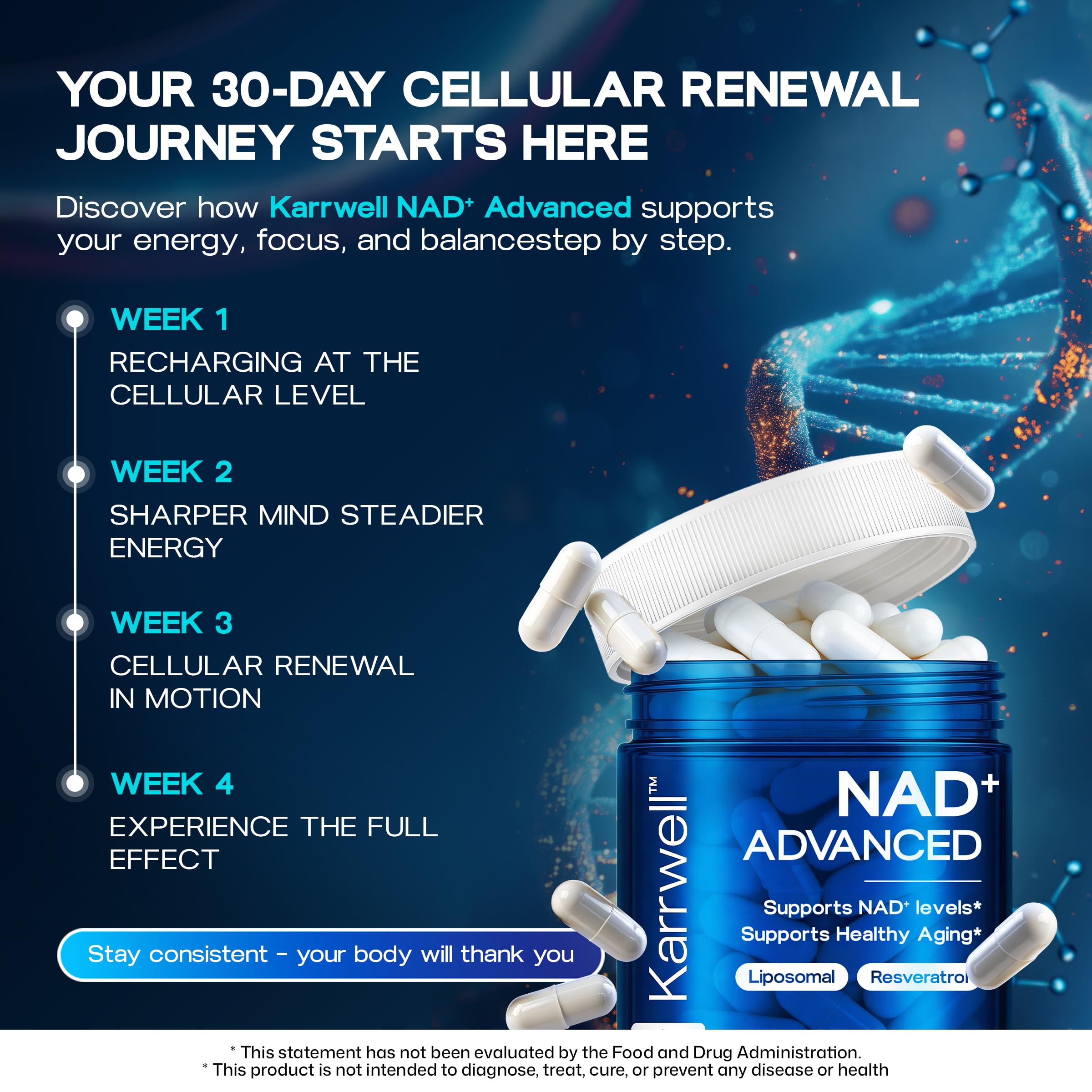 Karrwell Liposomal NAD+ Supplement lifestyle scene with bottle