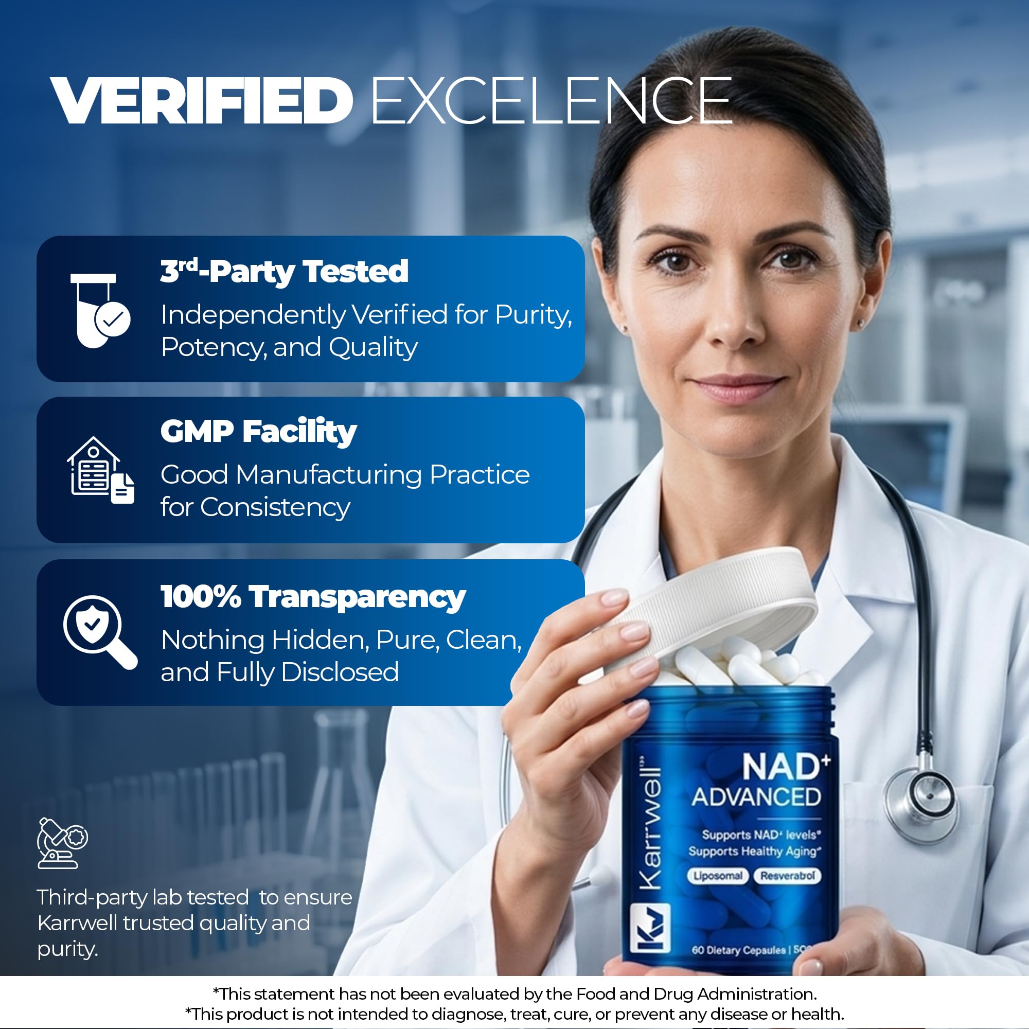 Karrwell Liposomal NAD+ Supplement side view showing label