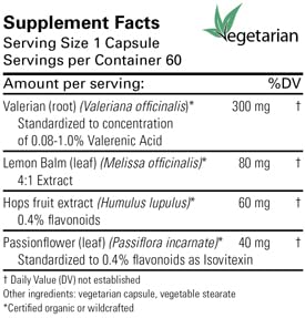 Karuna Sleep Formula capsules showing Valerian and herbal ingredients
