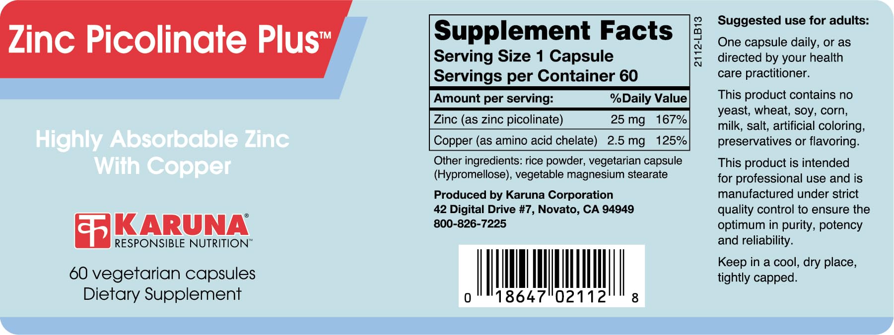 Karuna Zinc Picolinate Capsules 25mg side view