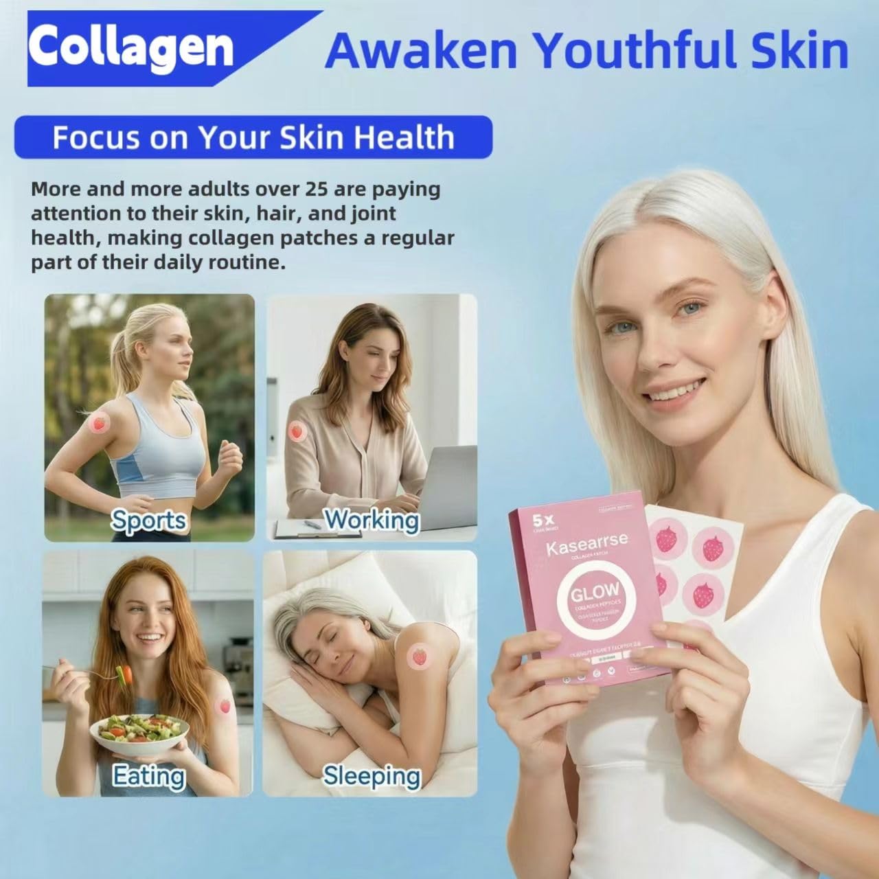 Kasearrse Collagen Beauty Patches side view with product details