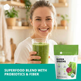 Kate Naturals Organic Super Greens Blend 9g powder mixed in a glass