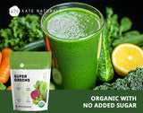 Kate Naturals Organic Super Greens Blend 9g powder with smoothie ingredients