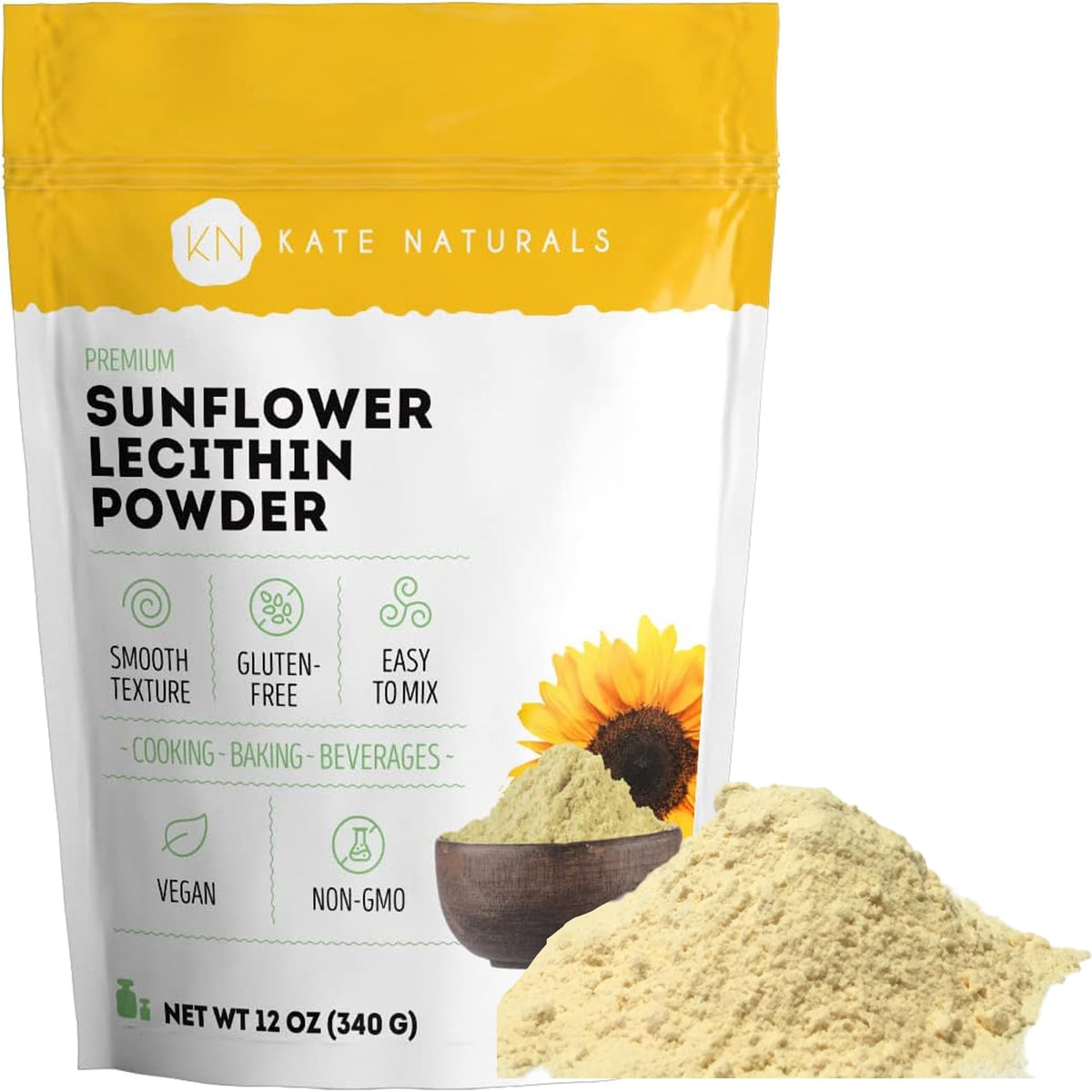 Kate Naturals Sunflower Lecithin Powder 340g front view