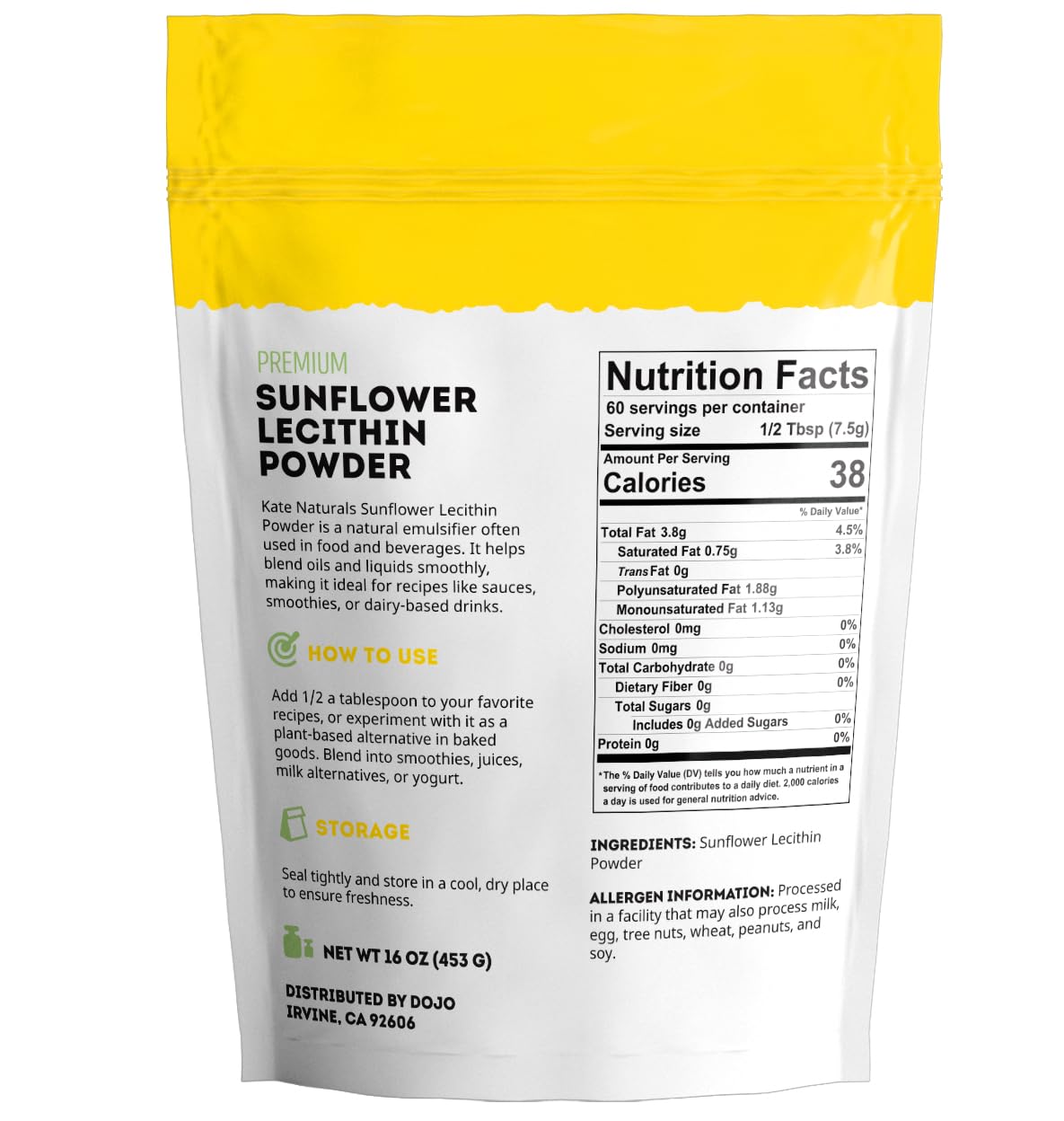 Kate Naturals Sunflower Lecithin Powder packaging and scoop