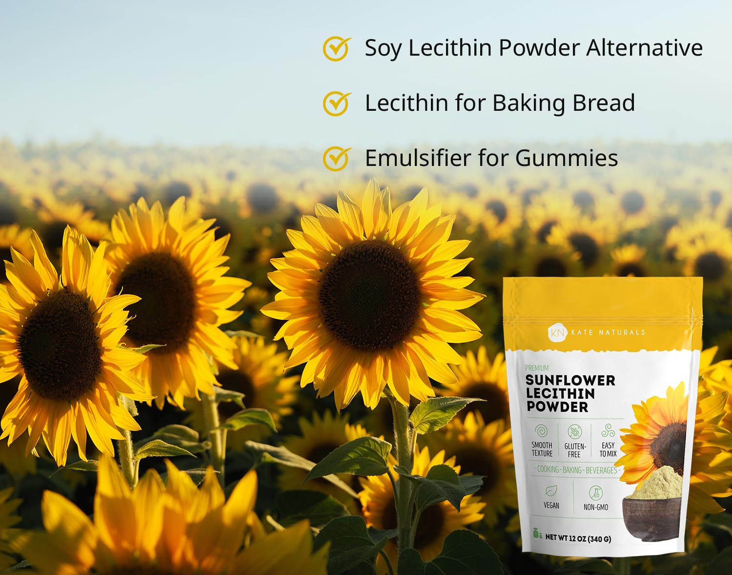 Kate Naturals Sunflower Lecithin Powder packaging side view