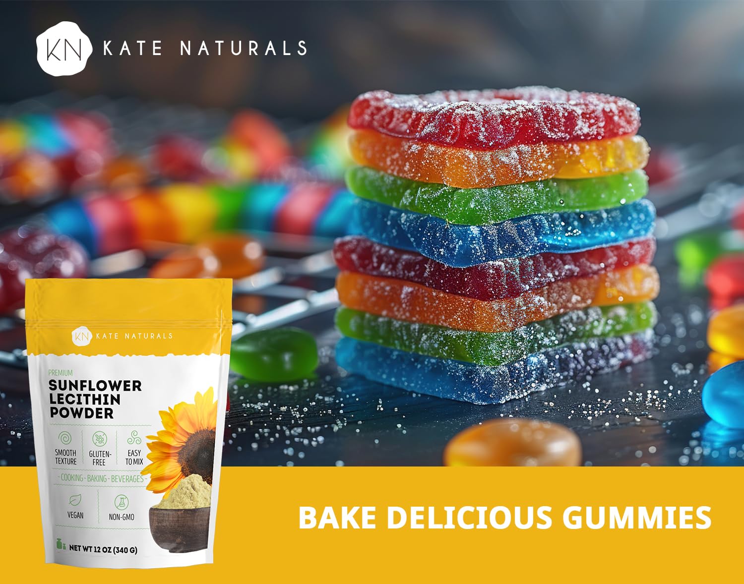 Kate Naturals Sunflower Lecithin Powder scoop with powder