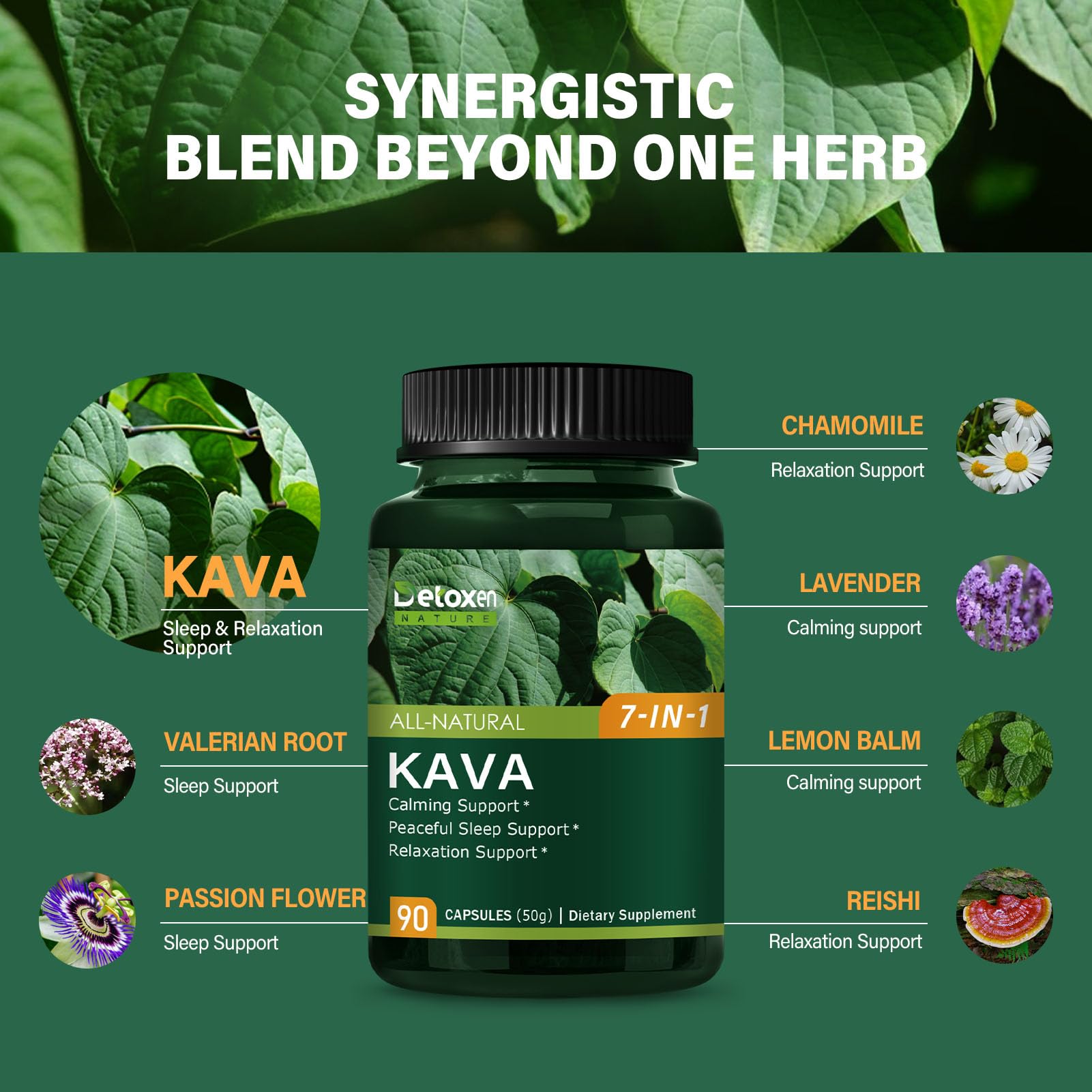 Kava Herbal Supplement Capsules bottle with label