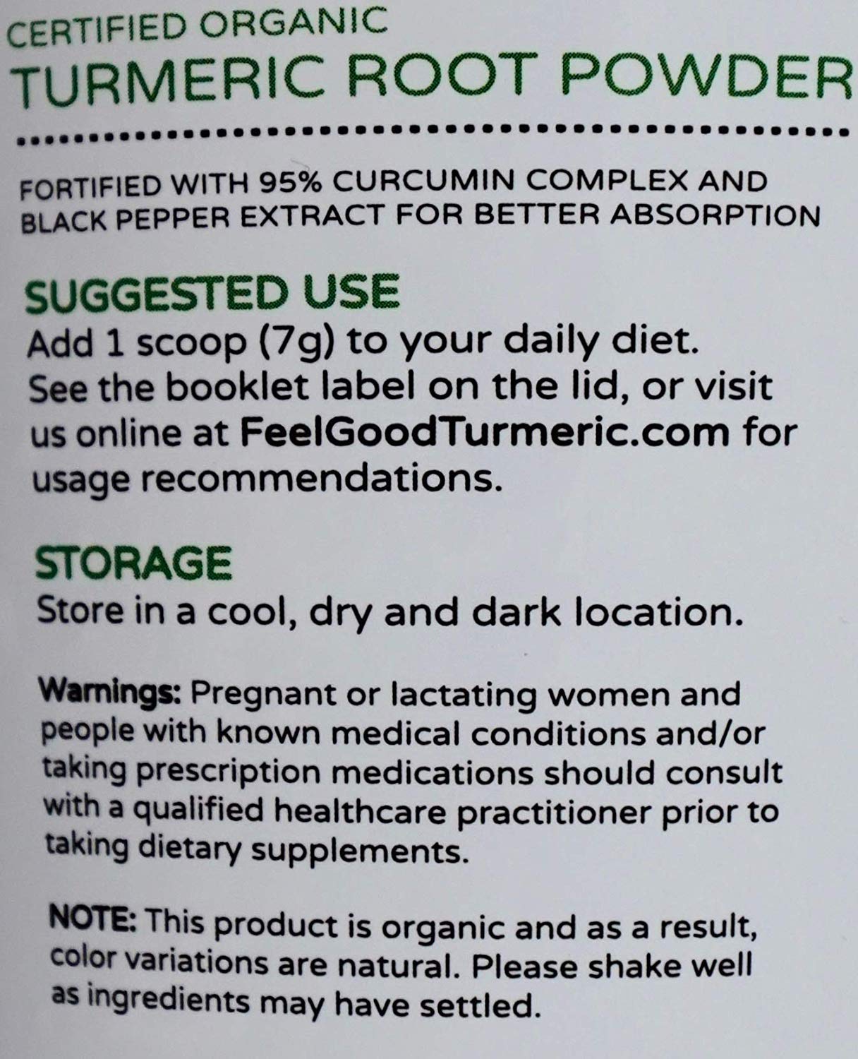 Kaxilu Turmeric Supplement back view with nutritional information