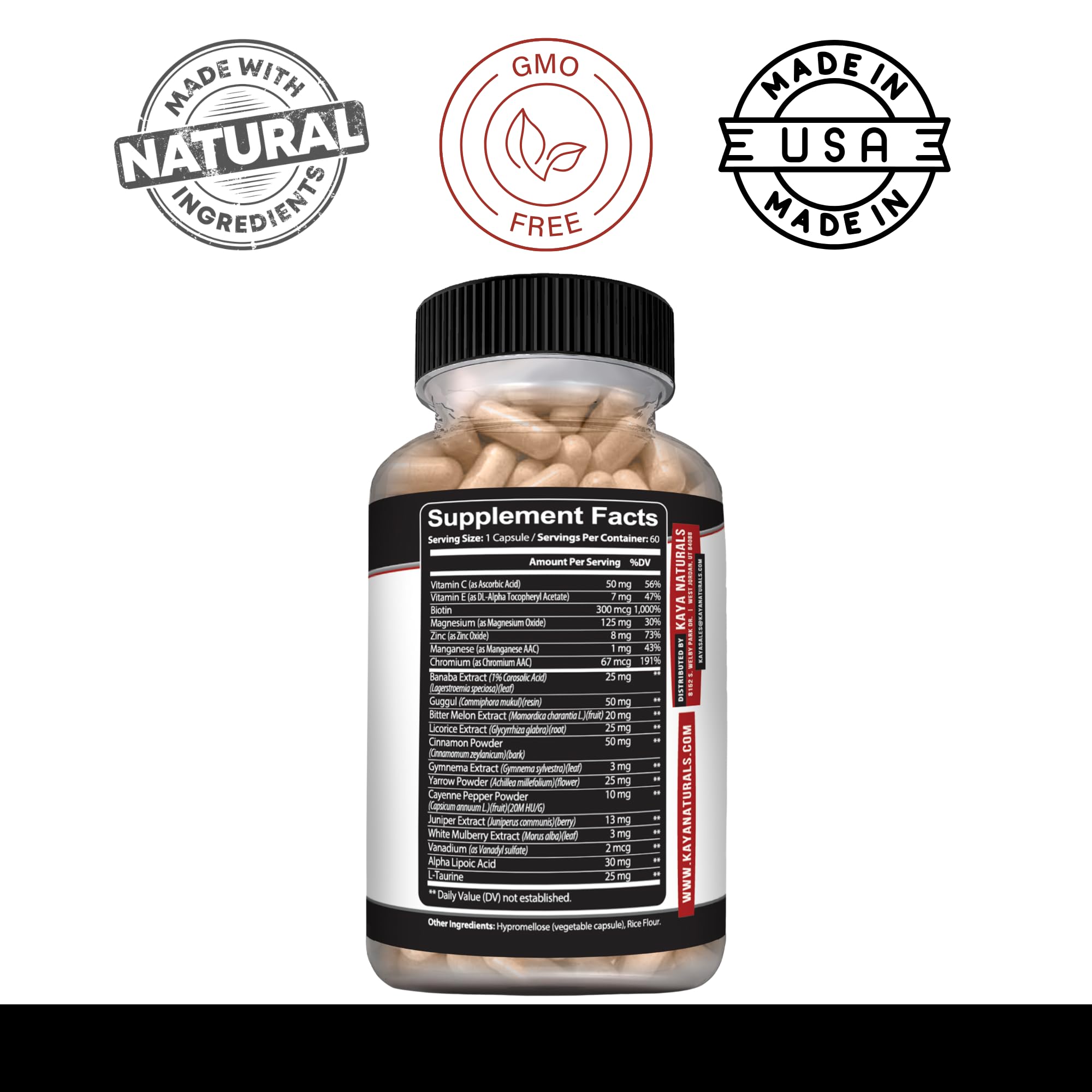 Kaya Naturals Alpha Lipoic Acid Supplement label close-up