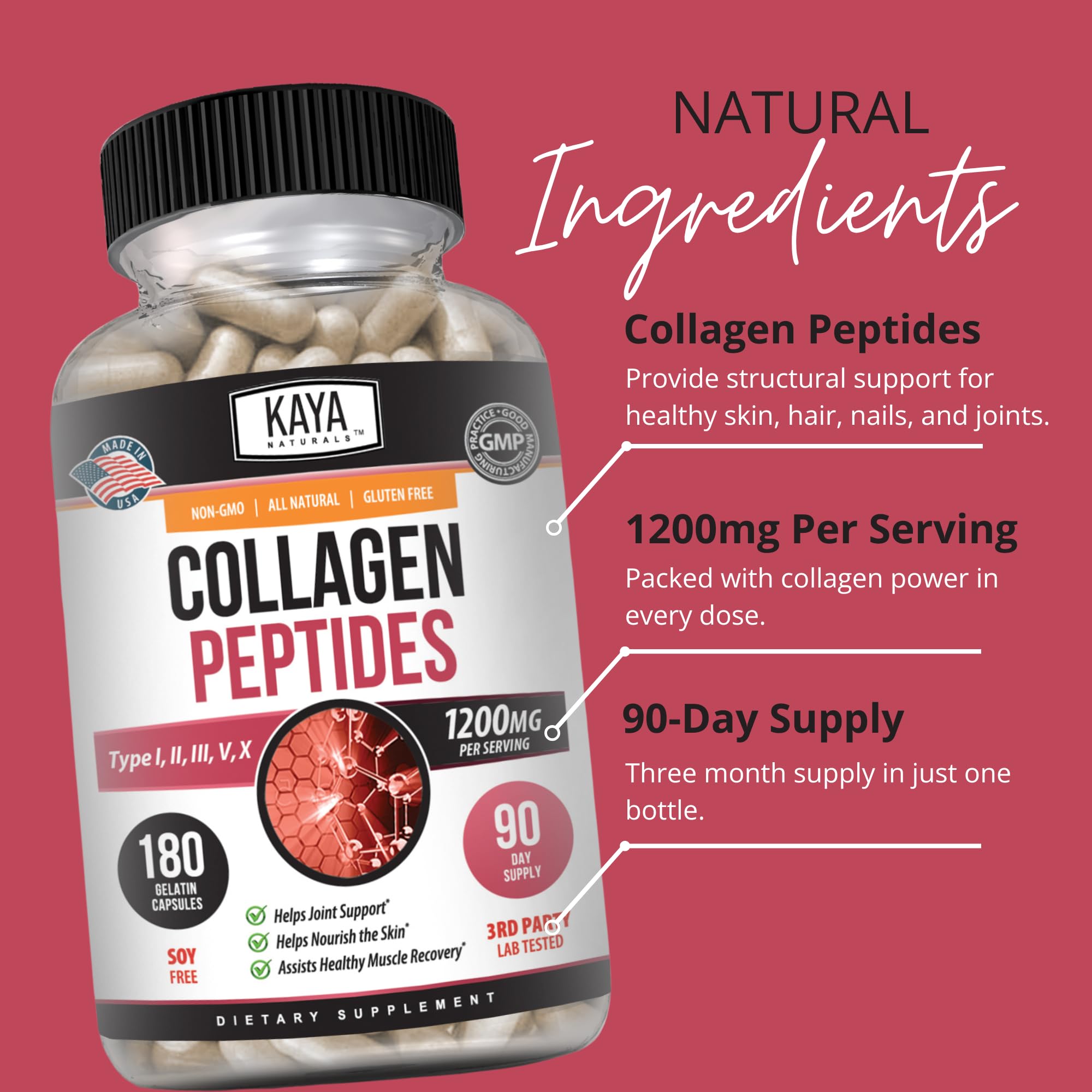 Kaya Naturals Collagen Capsules with measuring spoon