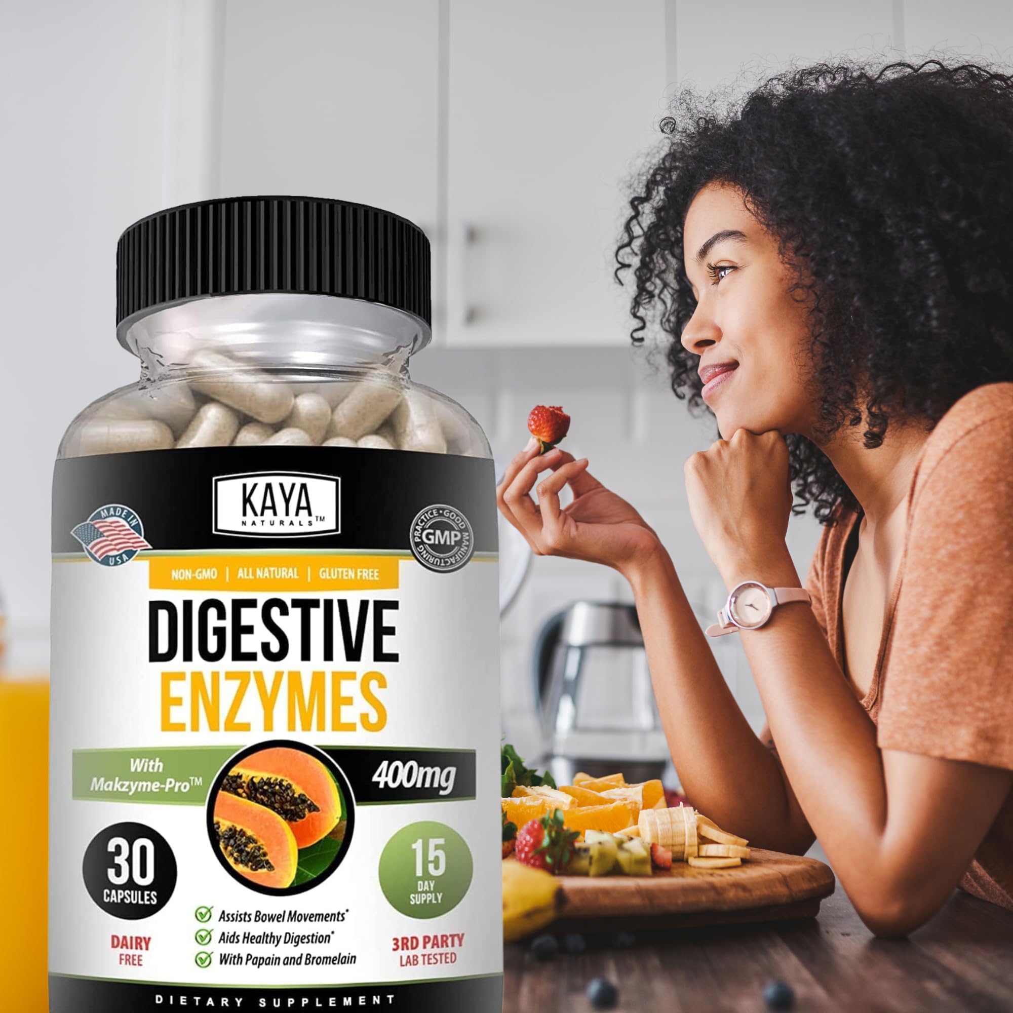 Kaya Naturals daily Enzymes 41g on a kitchen counter