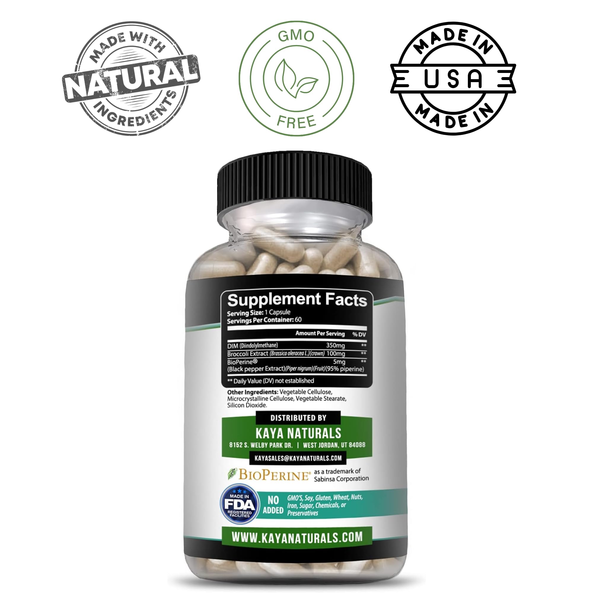Kaya Naturals DIM Ultra capsules on a wooden surface