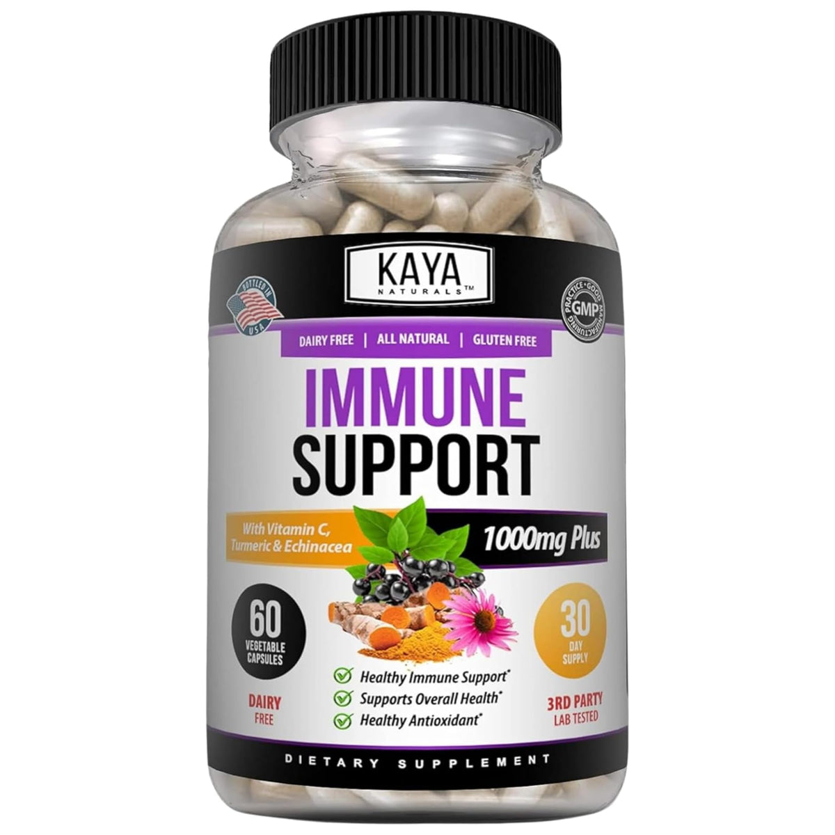 Kaya Naturals Elderberry daily wellness Support Capsules front view