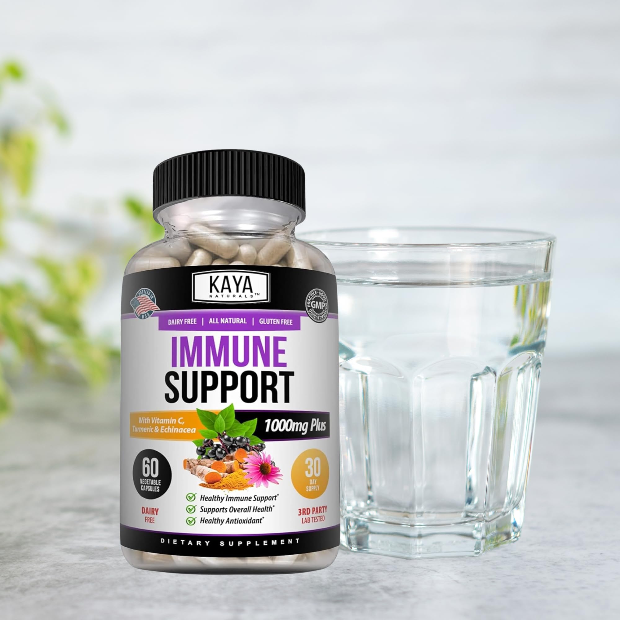 Kaya Naturals Elderberry daily wellness Support Capsules opened bottle