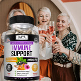Kaya Naturals Elderberry daily wellness Support Capsules with a measuring spoon