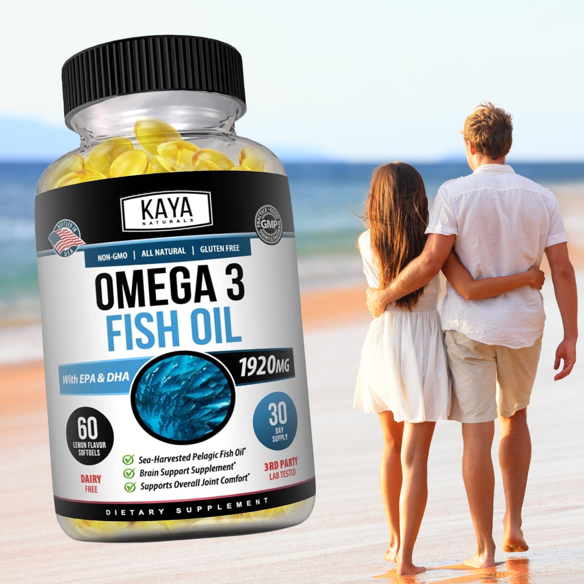 Kaya Naturals Fish Oil Supplement 118g bottle open