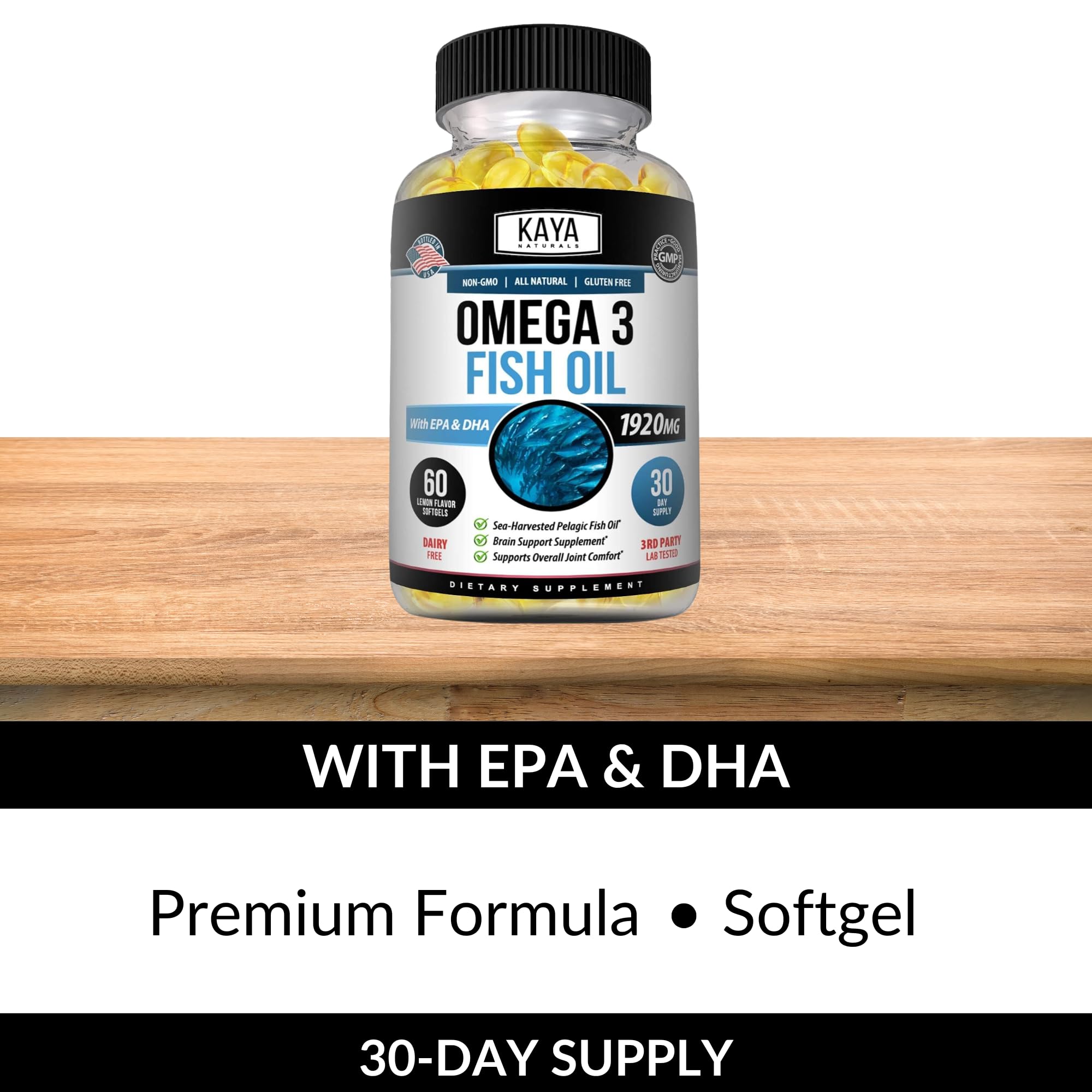 Kaya Naturals Fish Oil Supplement 118g side view