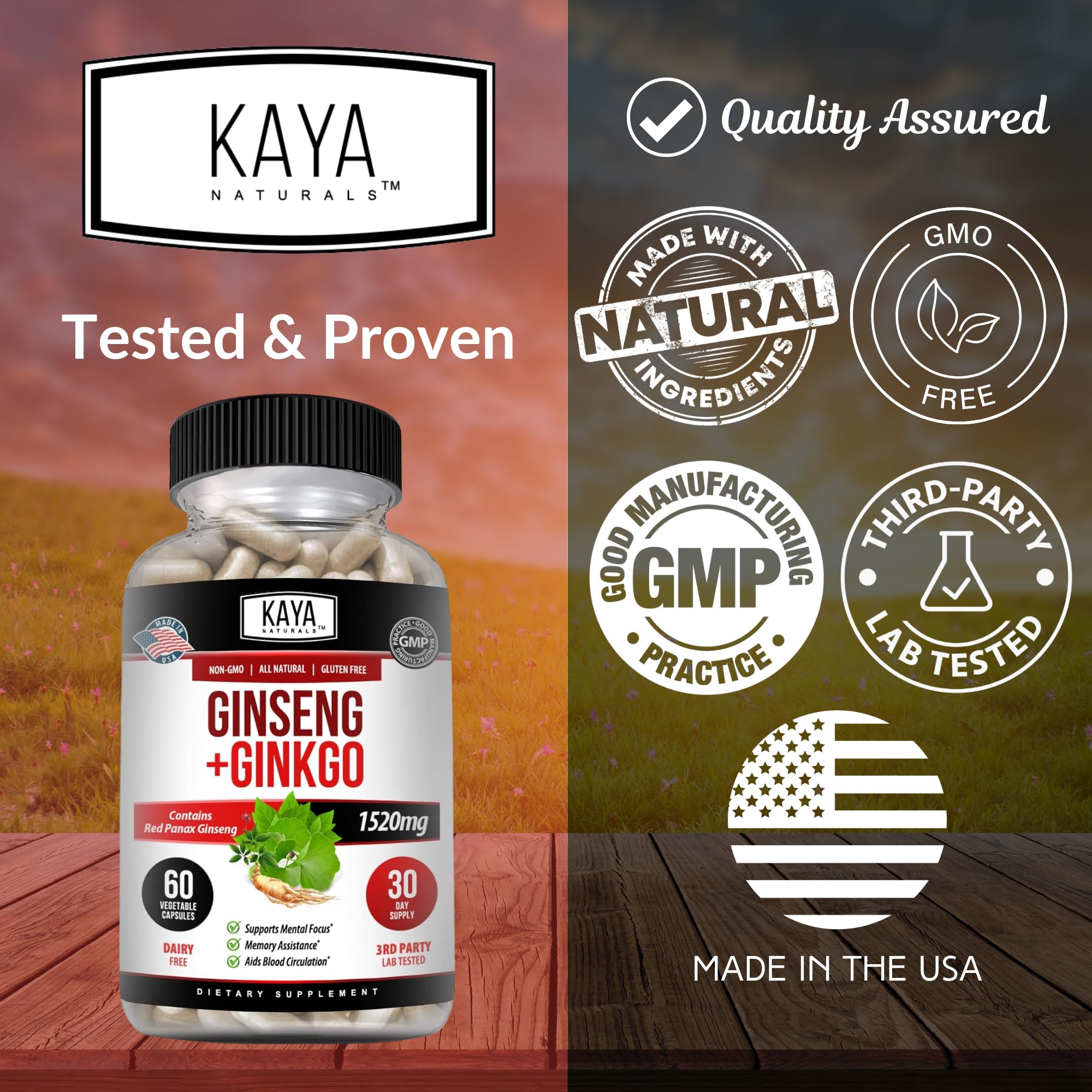 Kaya Naturals Ginkgo Biloba Capsules bottle top view