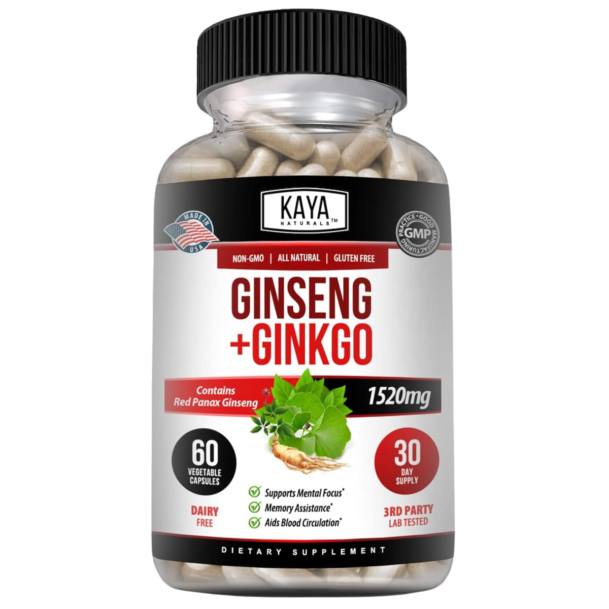 Kaya Naturals Ginkgo Biloba Capsules front view