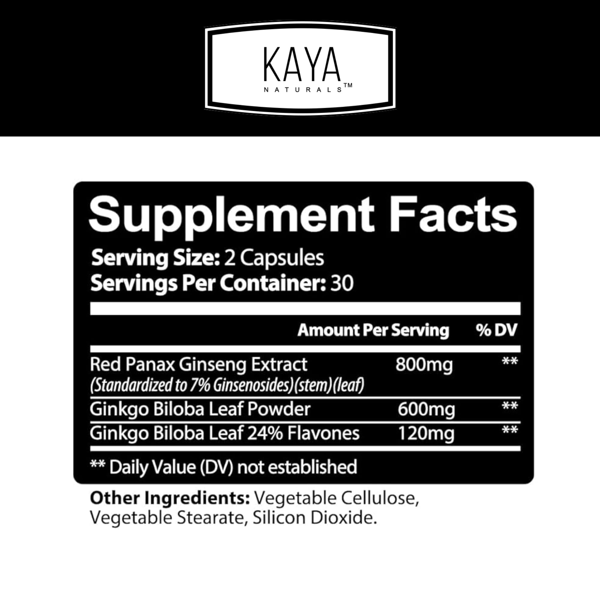Kaya Naturals Ginkgo Biloba Capsules side view