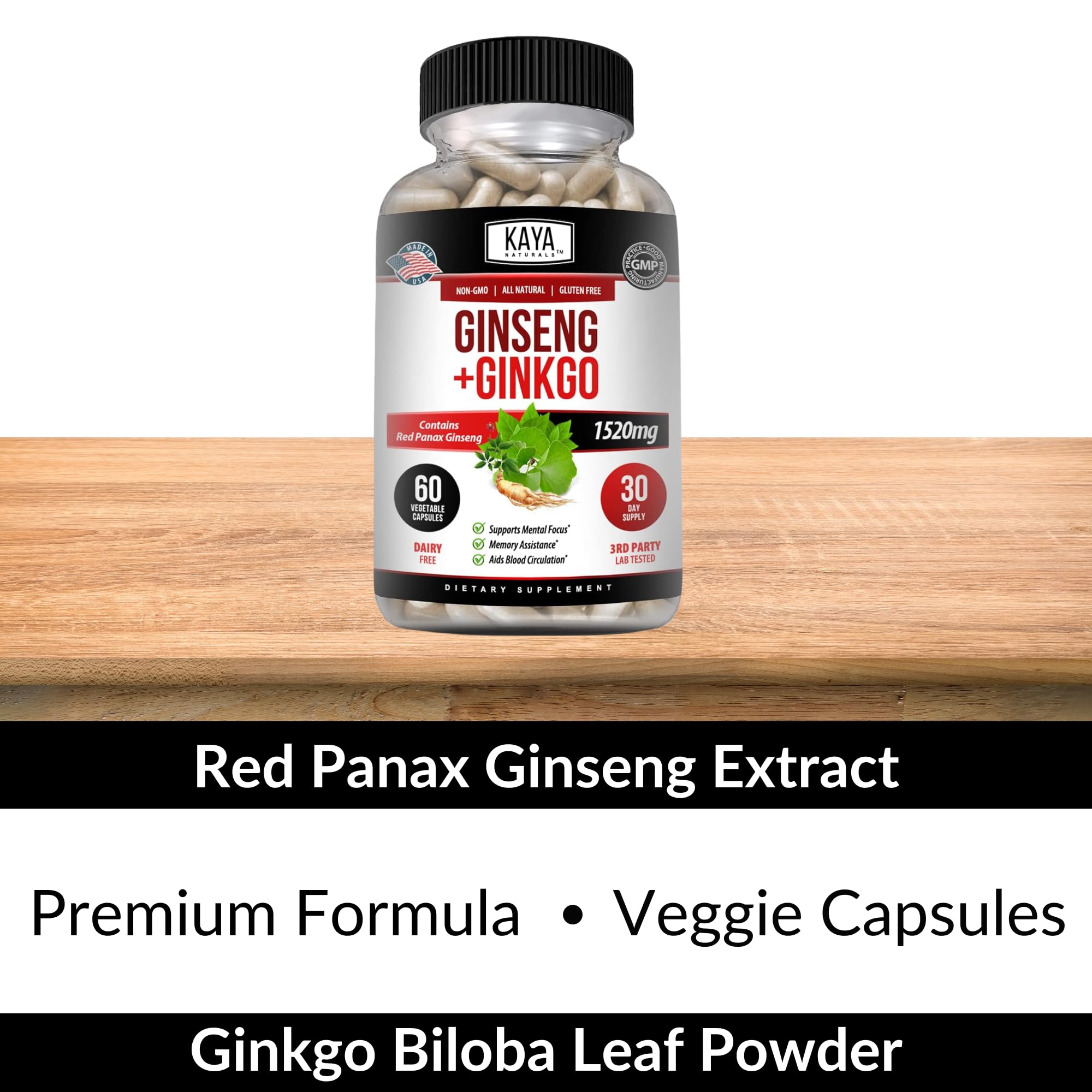 Kaya Naturals Ginkgo Biloba Capsules with a measuring spoon