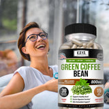 Kaya Naturals Green Coffee Bean Extract 51g capsule bottle with natural background